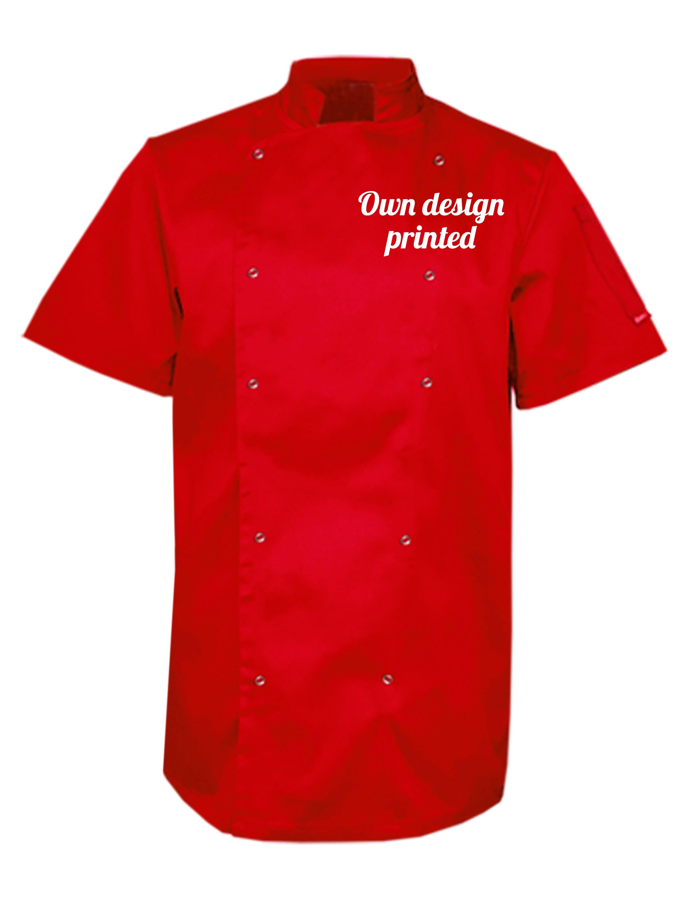 Personalised Short Sleeve Chef's Jacket Red with print