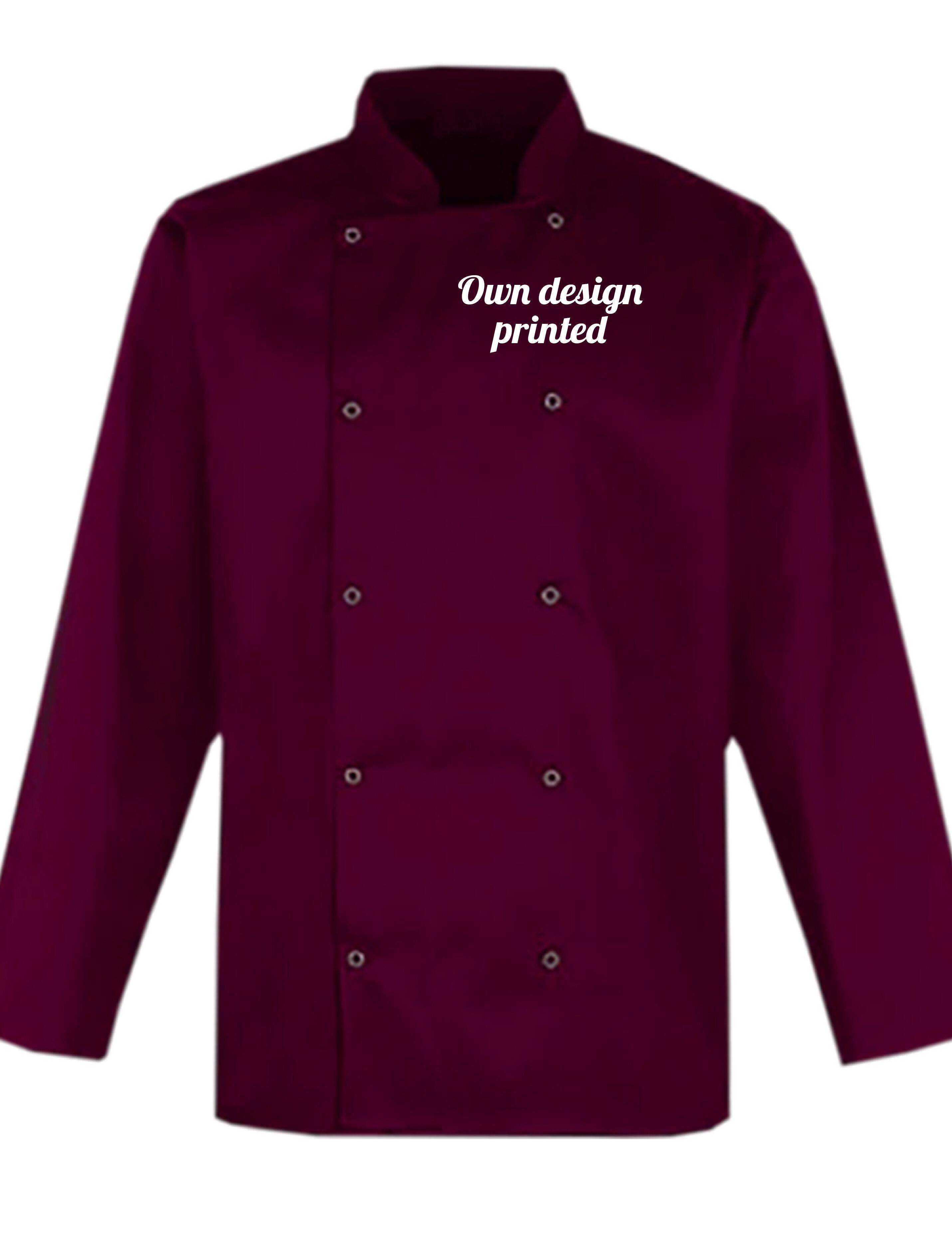 Personalised Long Sleeve Chef Jacket Burgundy with print