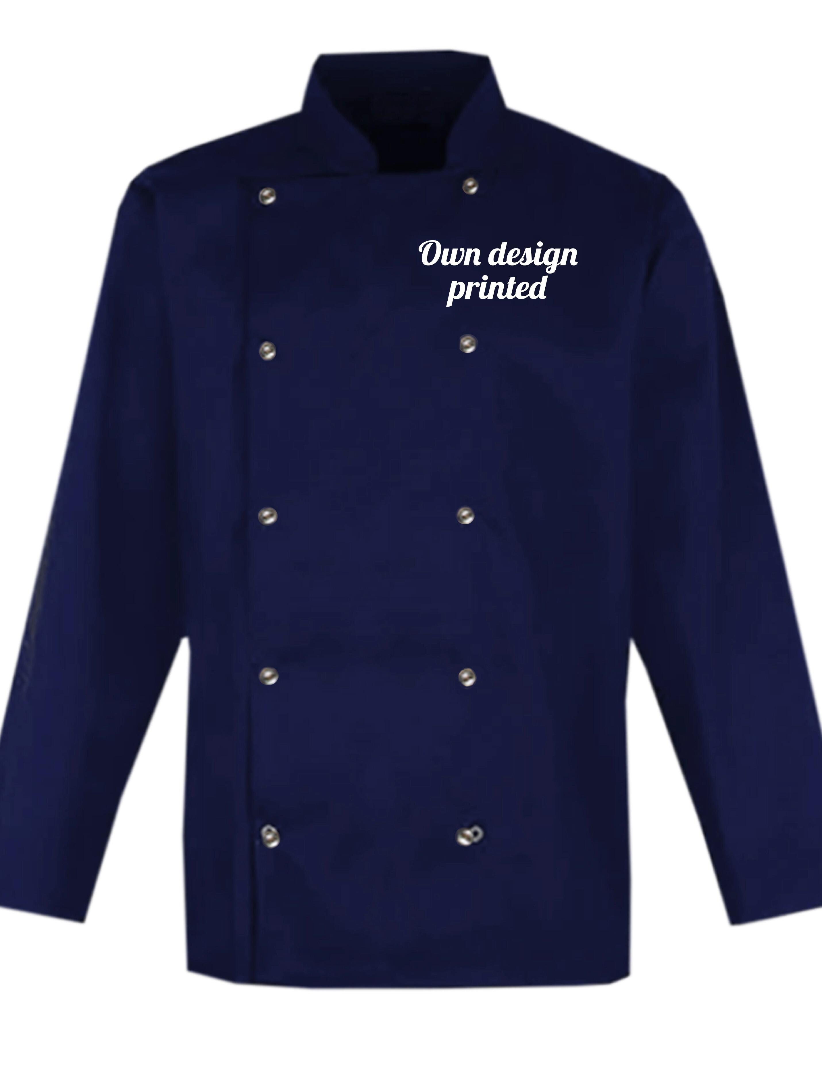 Personalised Long Sleeve Chef's Jacket navy with print