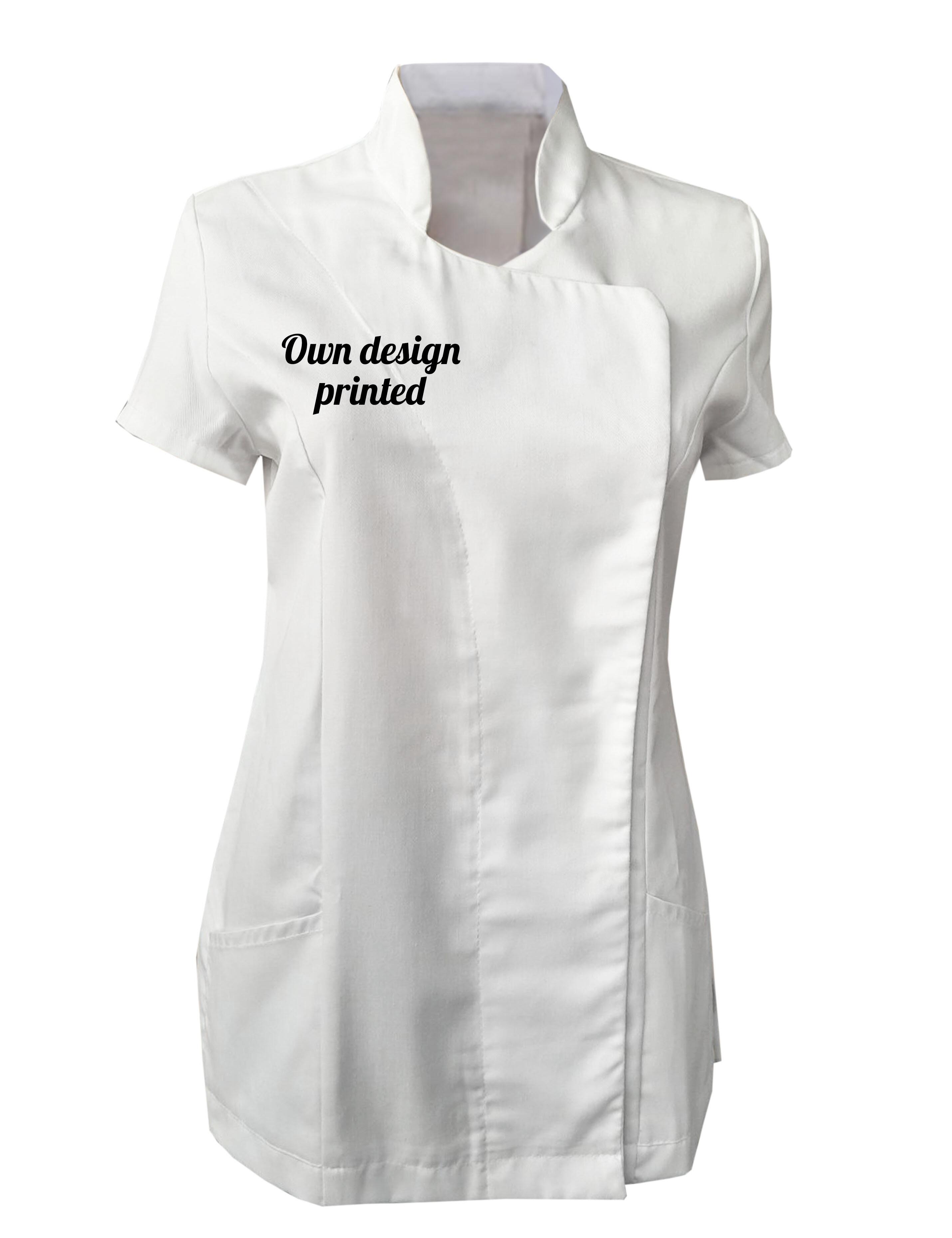Personalised Women's Beauty Tunic With Pockets White Printed