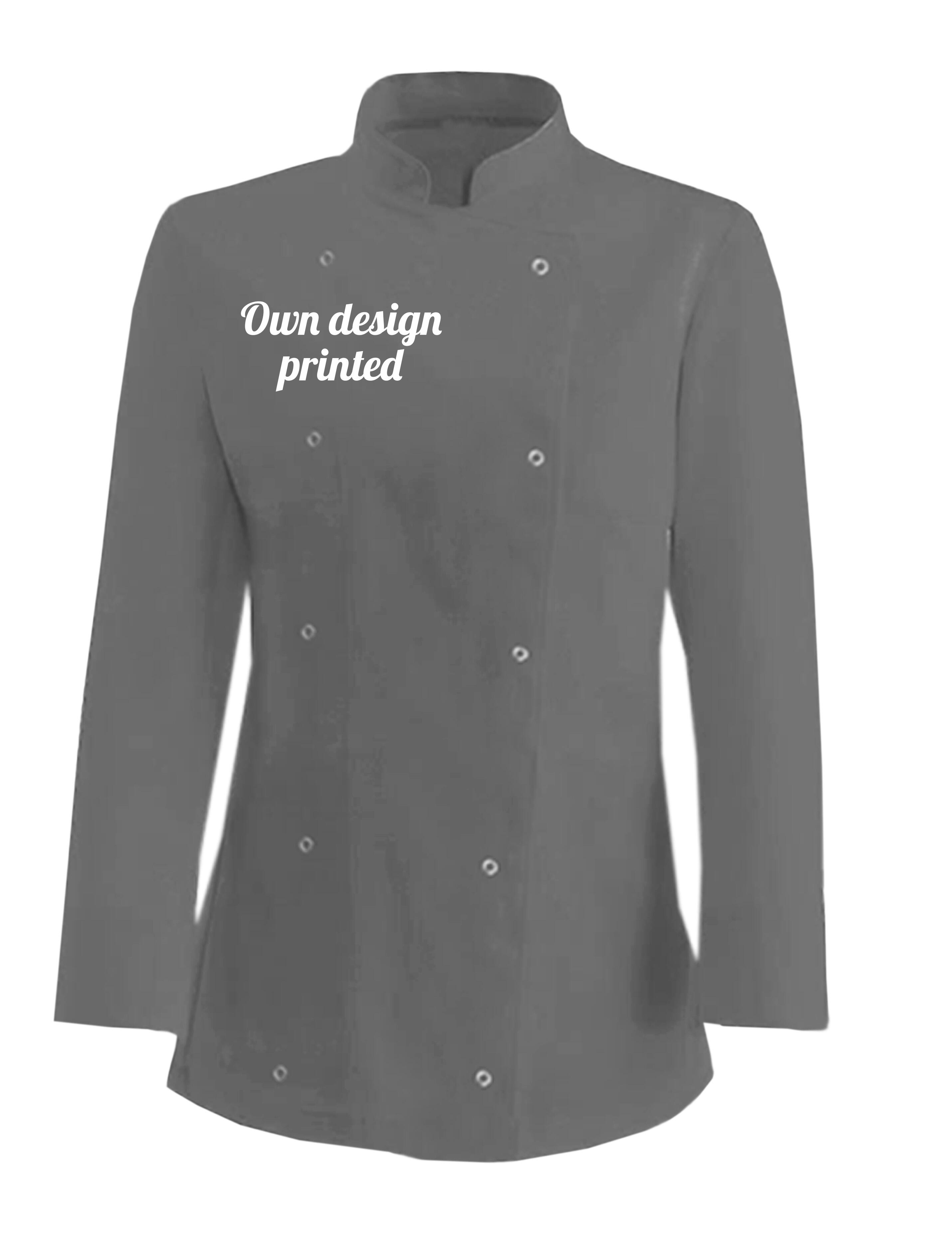 Personalised Women's Long Sleeve Chef's Jacket Grey with Print