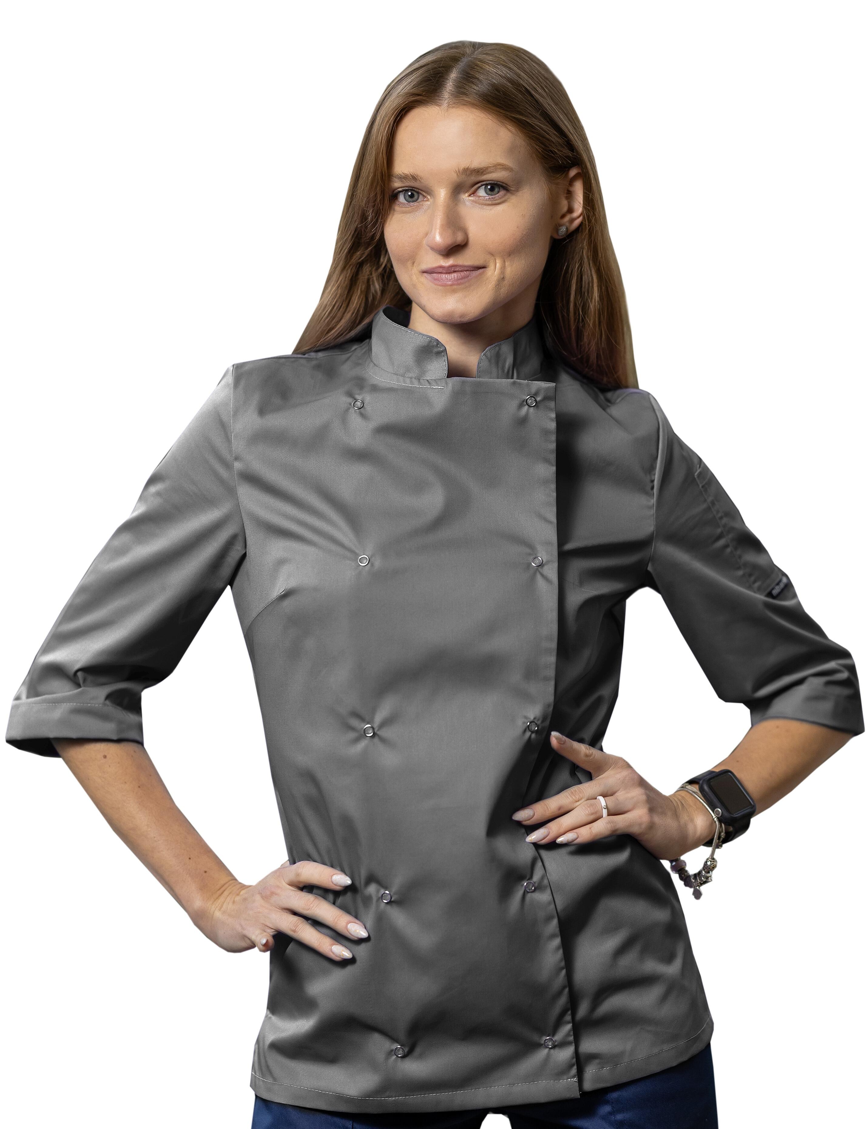 Personalised Embroidered Women's 3/4 Sleeve Chef Jacket grey