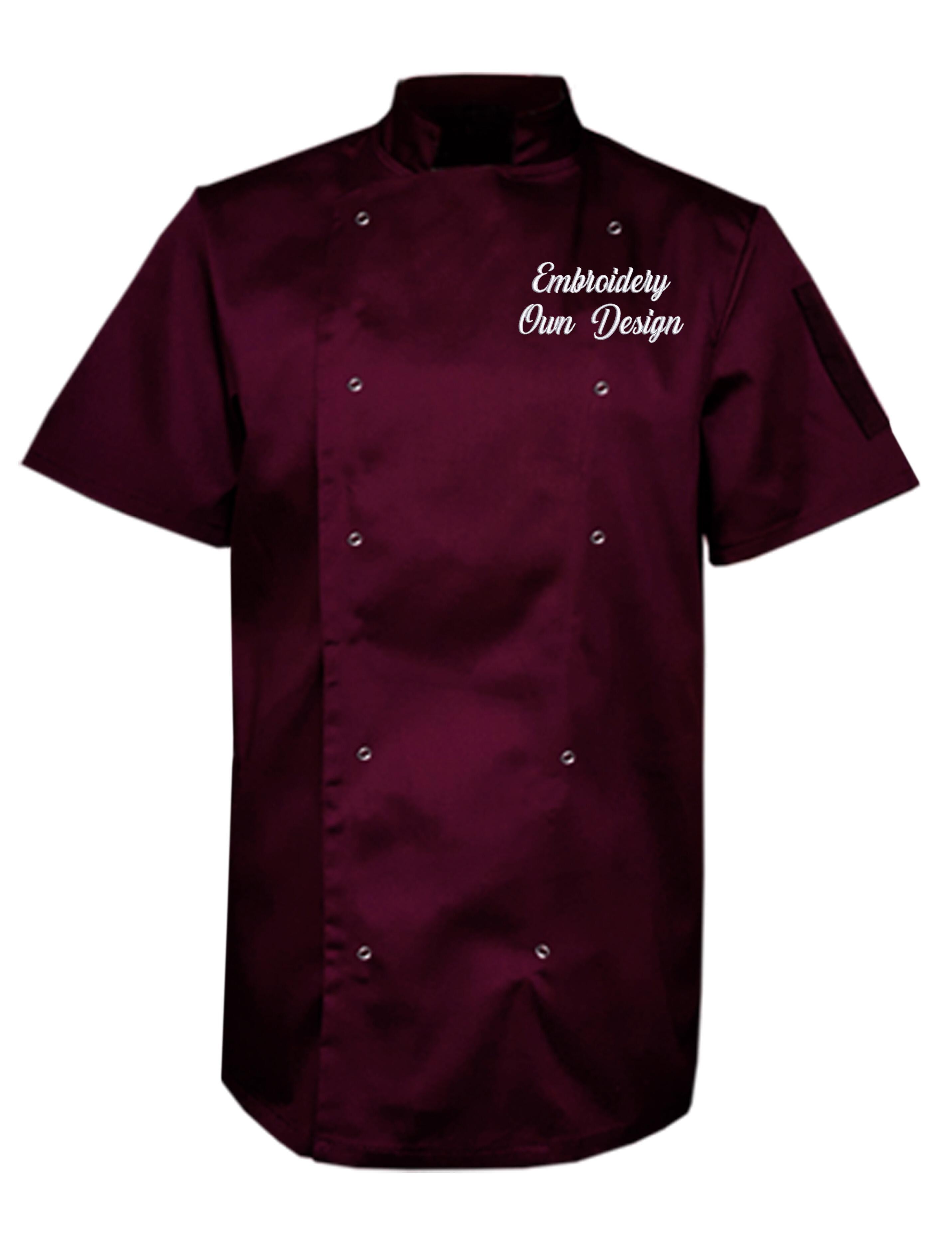 Personalised Plus Size Short Sleeve Chef's Jacket Burgundy with embroidery