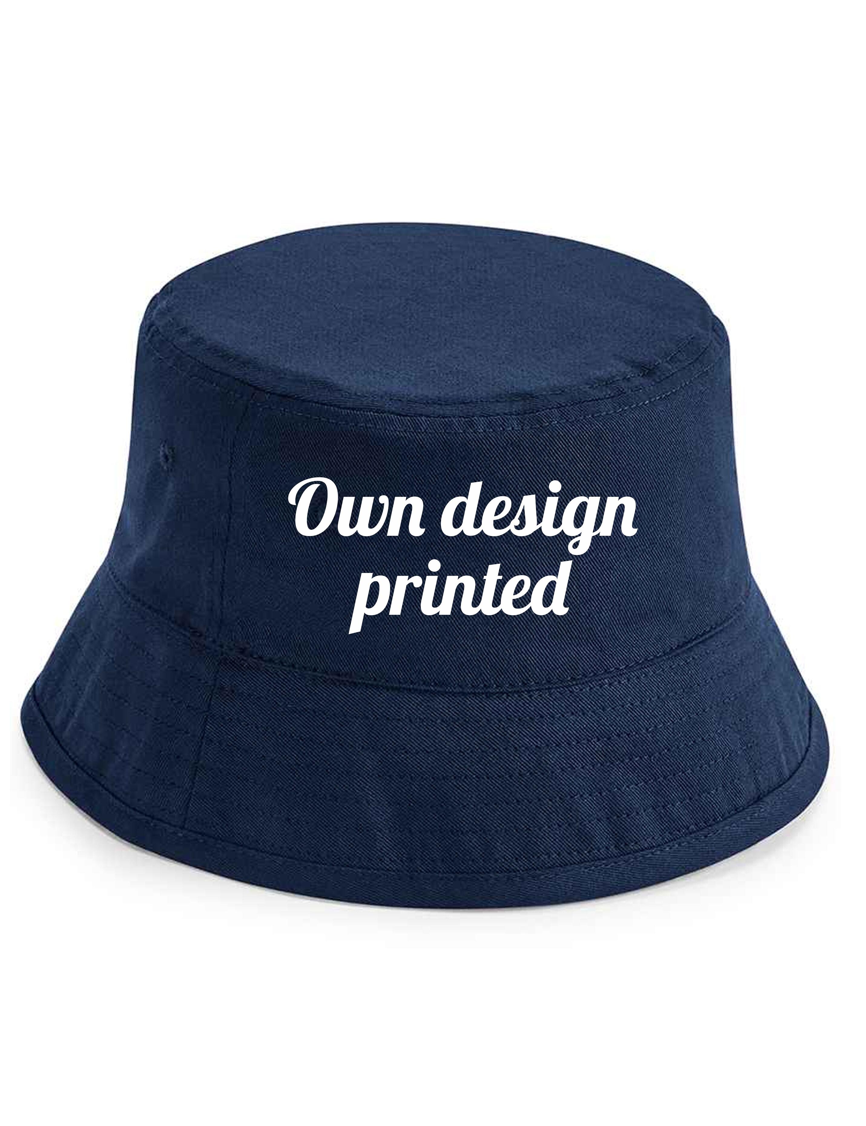 Personalised Organic cotton bucket hat navy with print