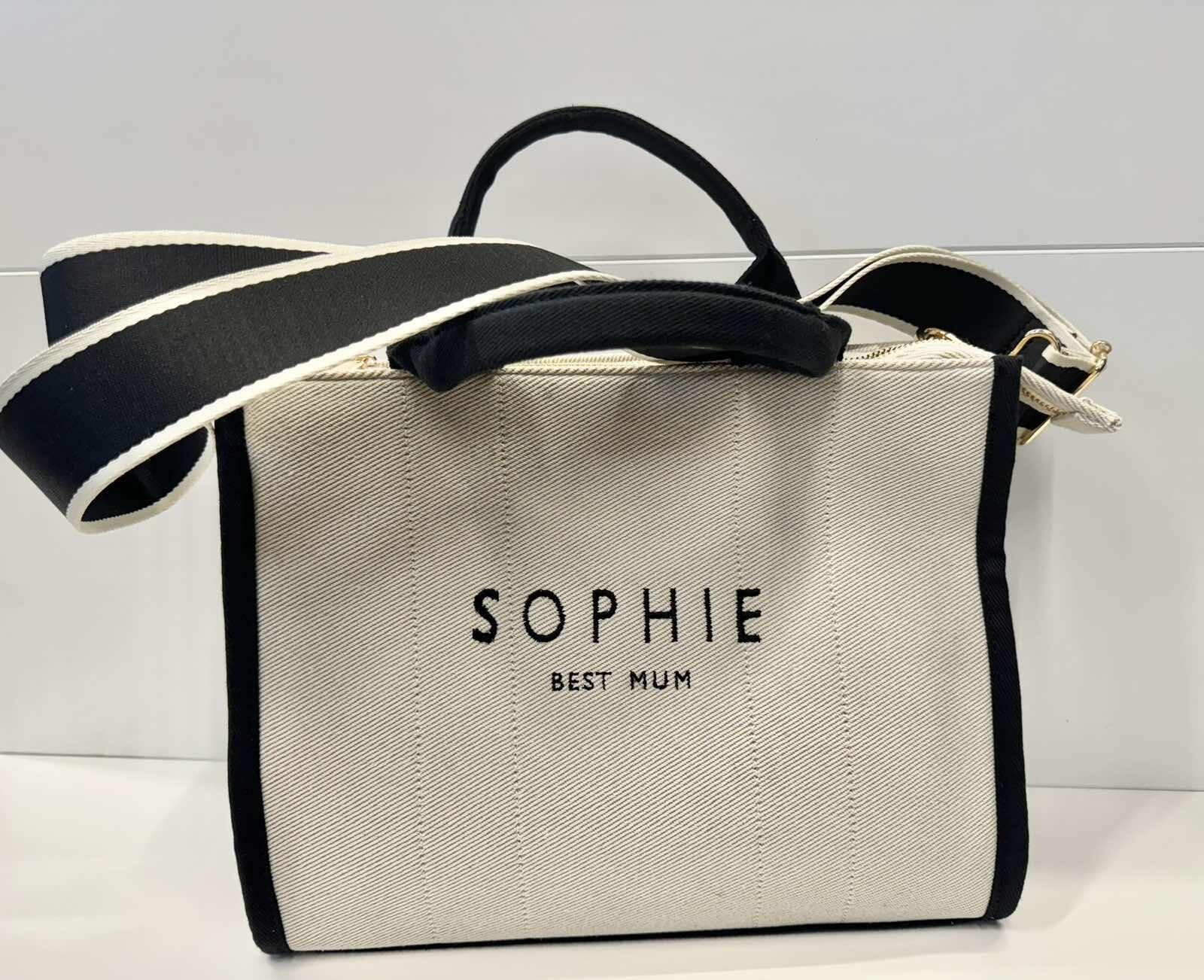 Personalised Shoulder Tote Bag Natural/Black with embroidery
