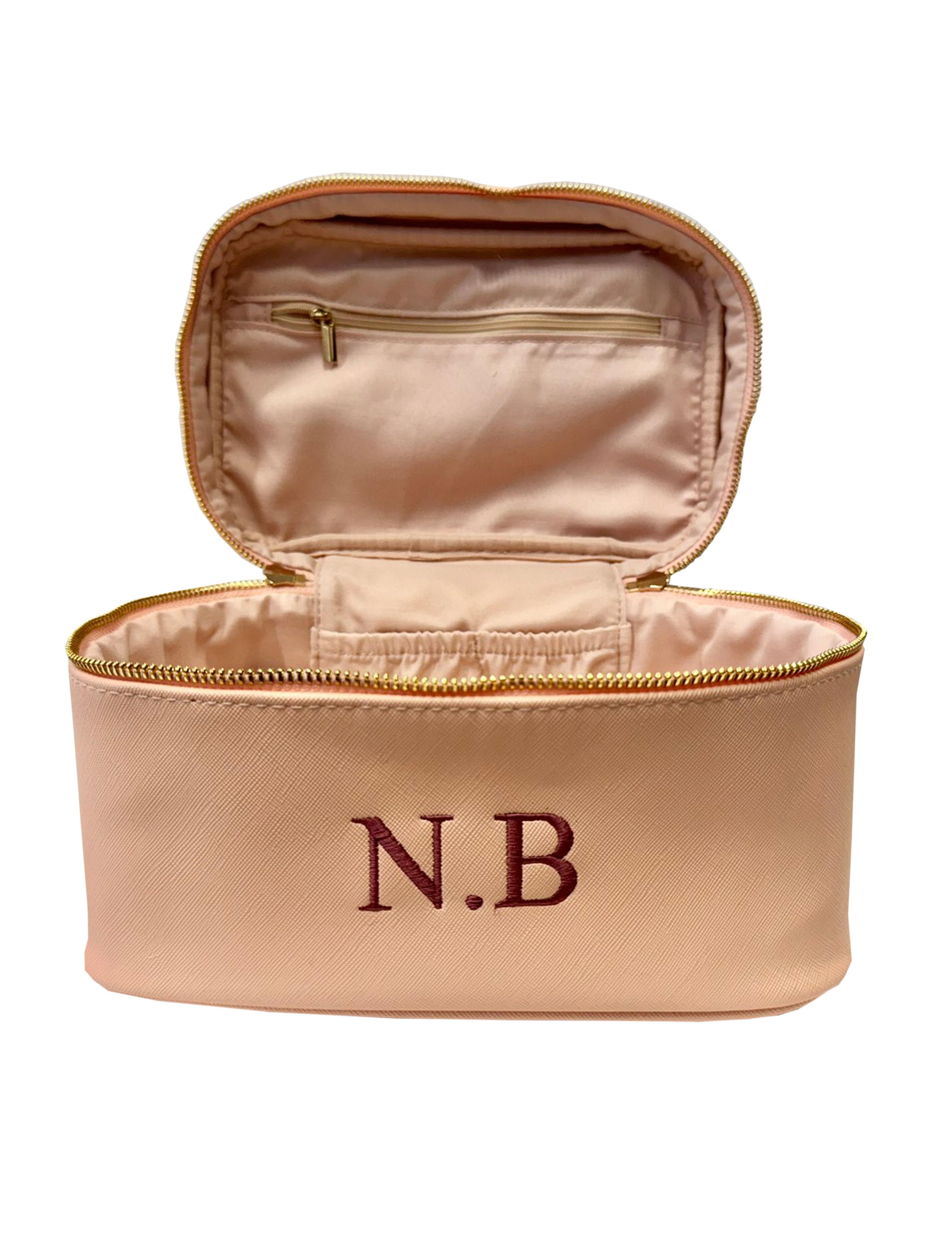 Personalised beauty case with name embroidered pink