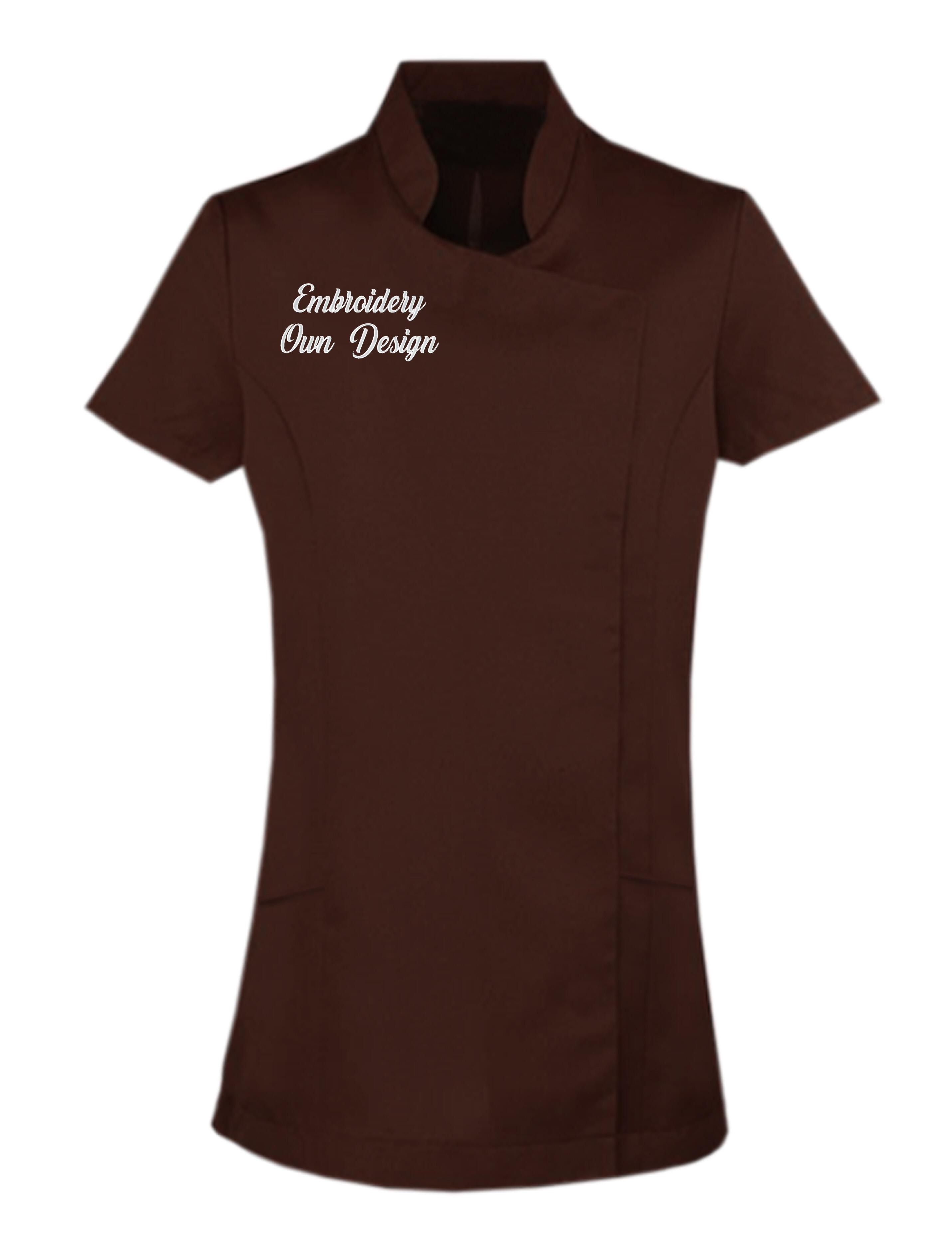Personalised Women's Short Sleeve Beauty Tunic with embroidery brown