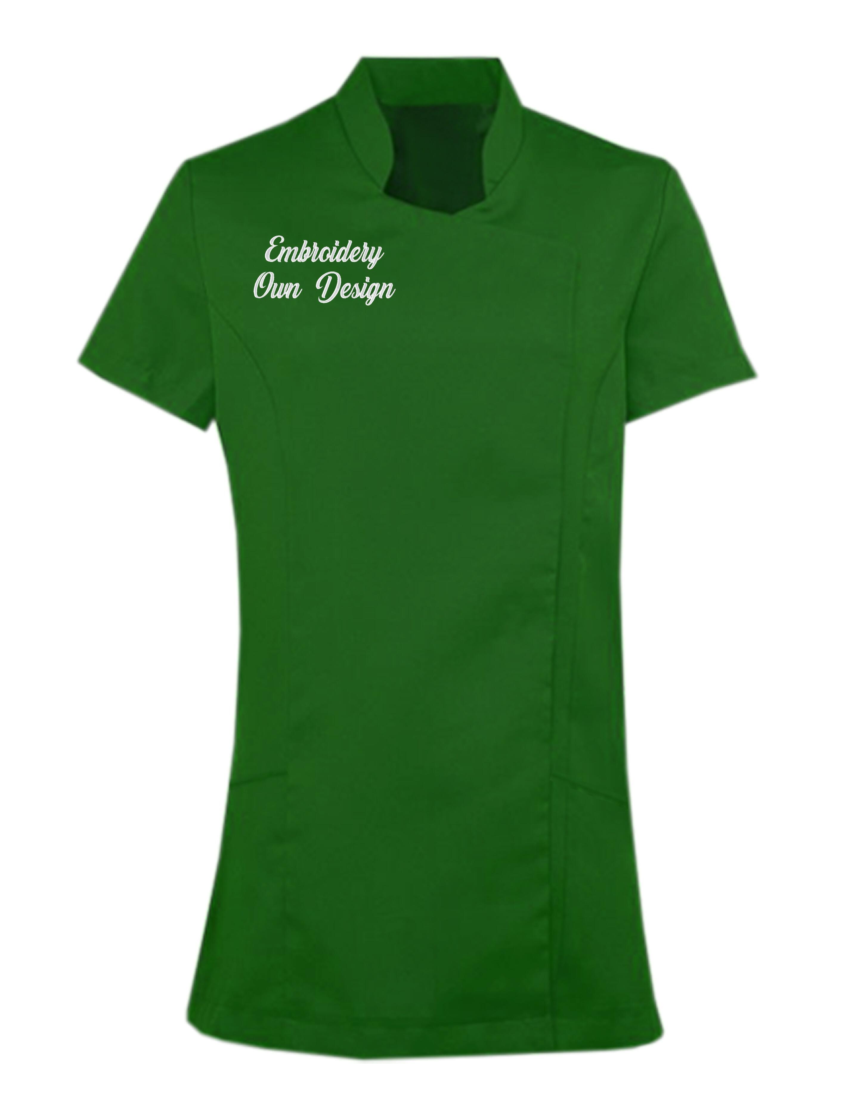 Personalised Women's Short Sleeve Beauty Tunic with embroidery kelly green