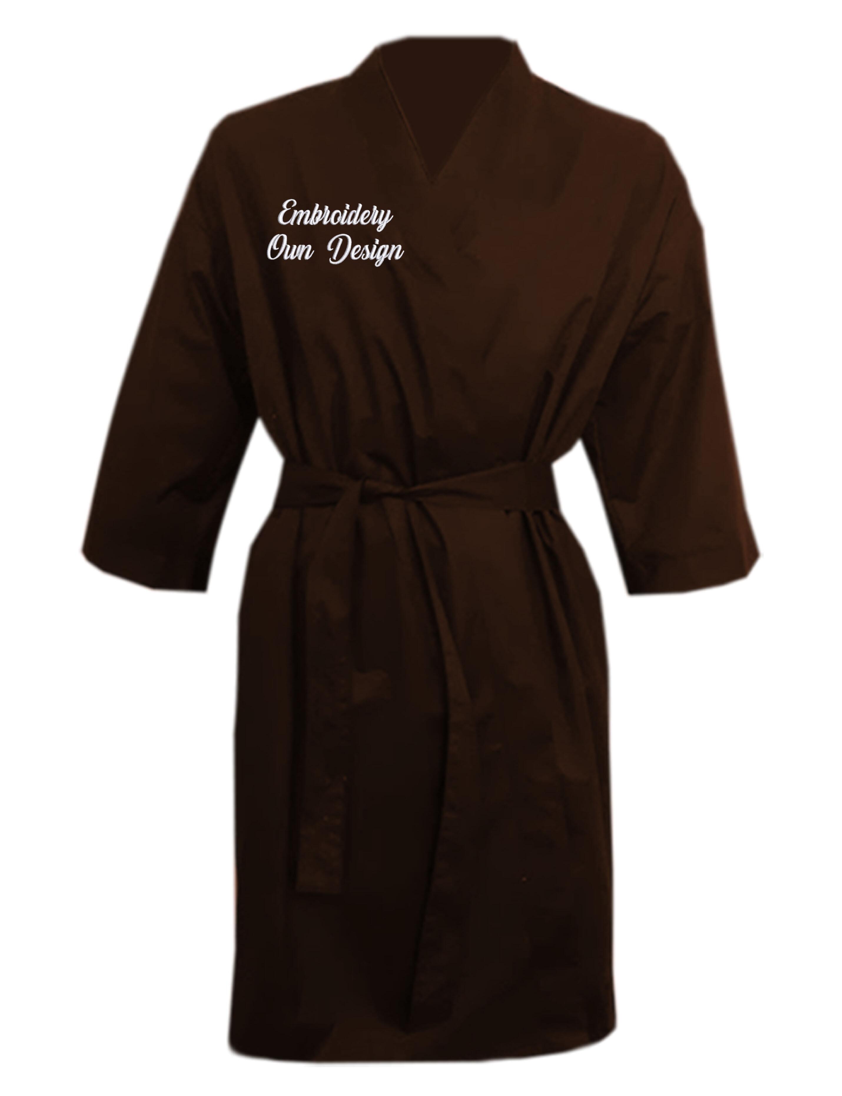 Personalised waterproof Kimono robe for hair salons with embroidery chocolate