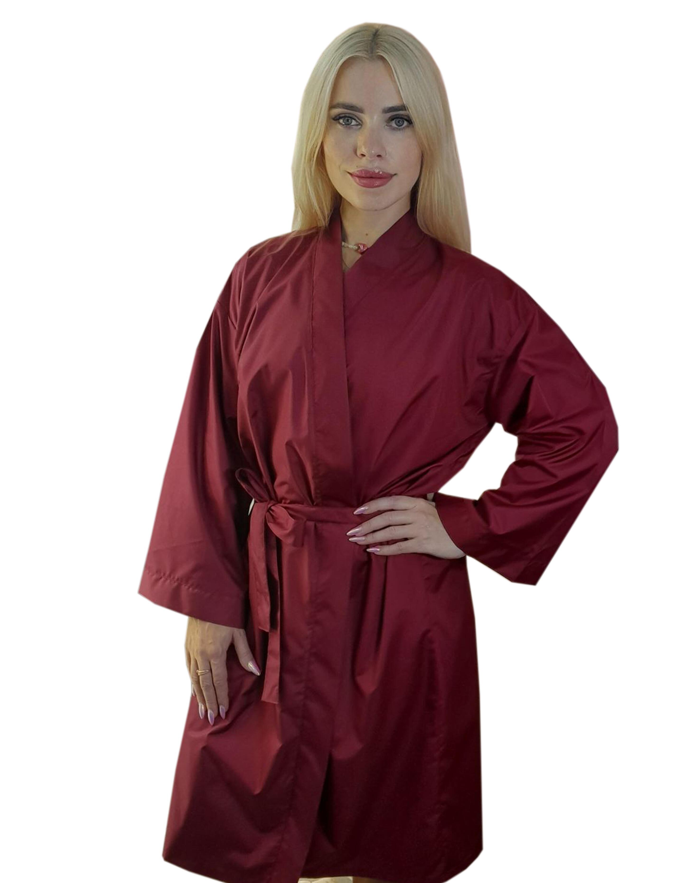 Personalised waterproof Haircutting Kimono Robe Burgundy Printed