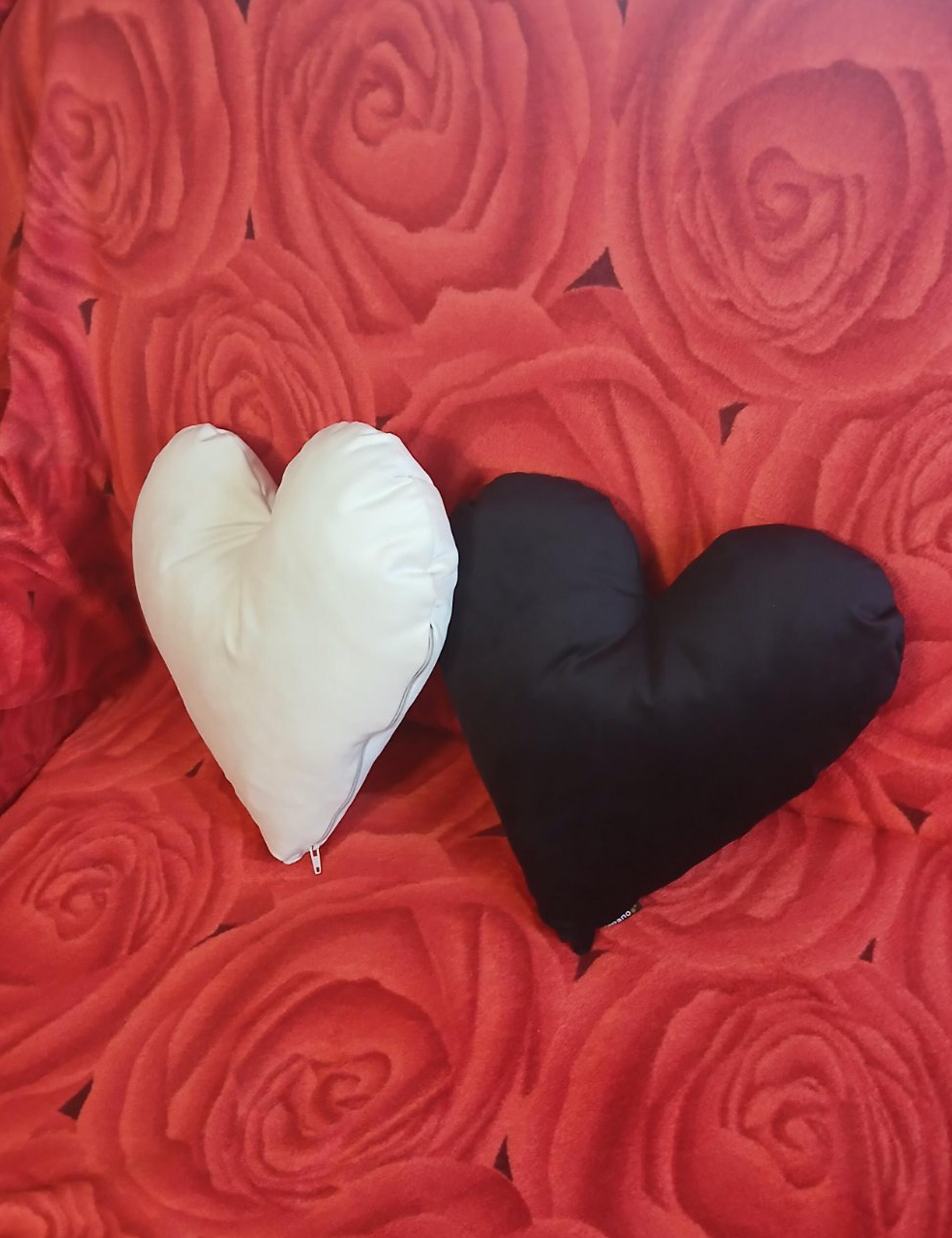 Velvet Heart Cushion Black and White with embroidery