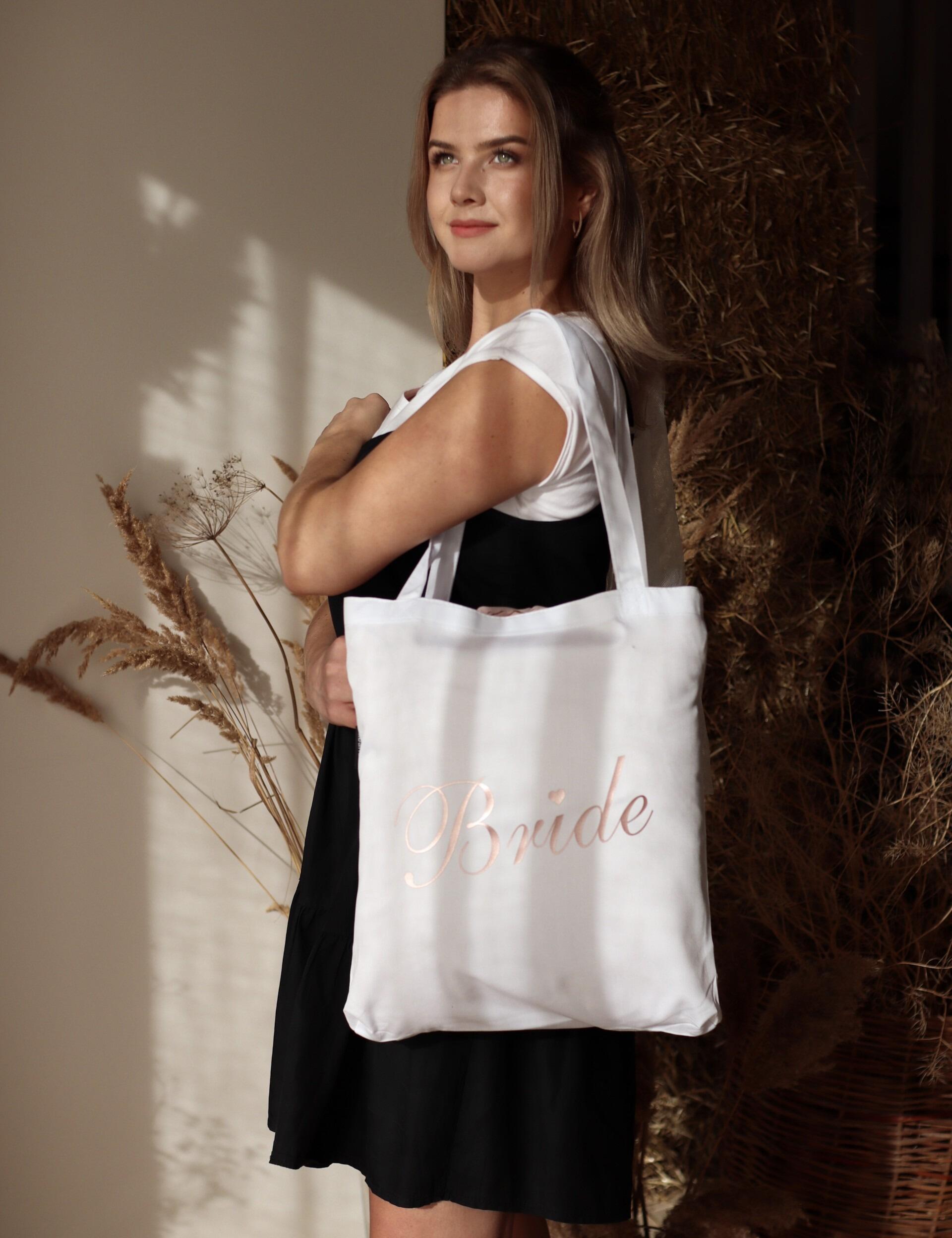 Custom Bride's tote bag white printed