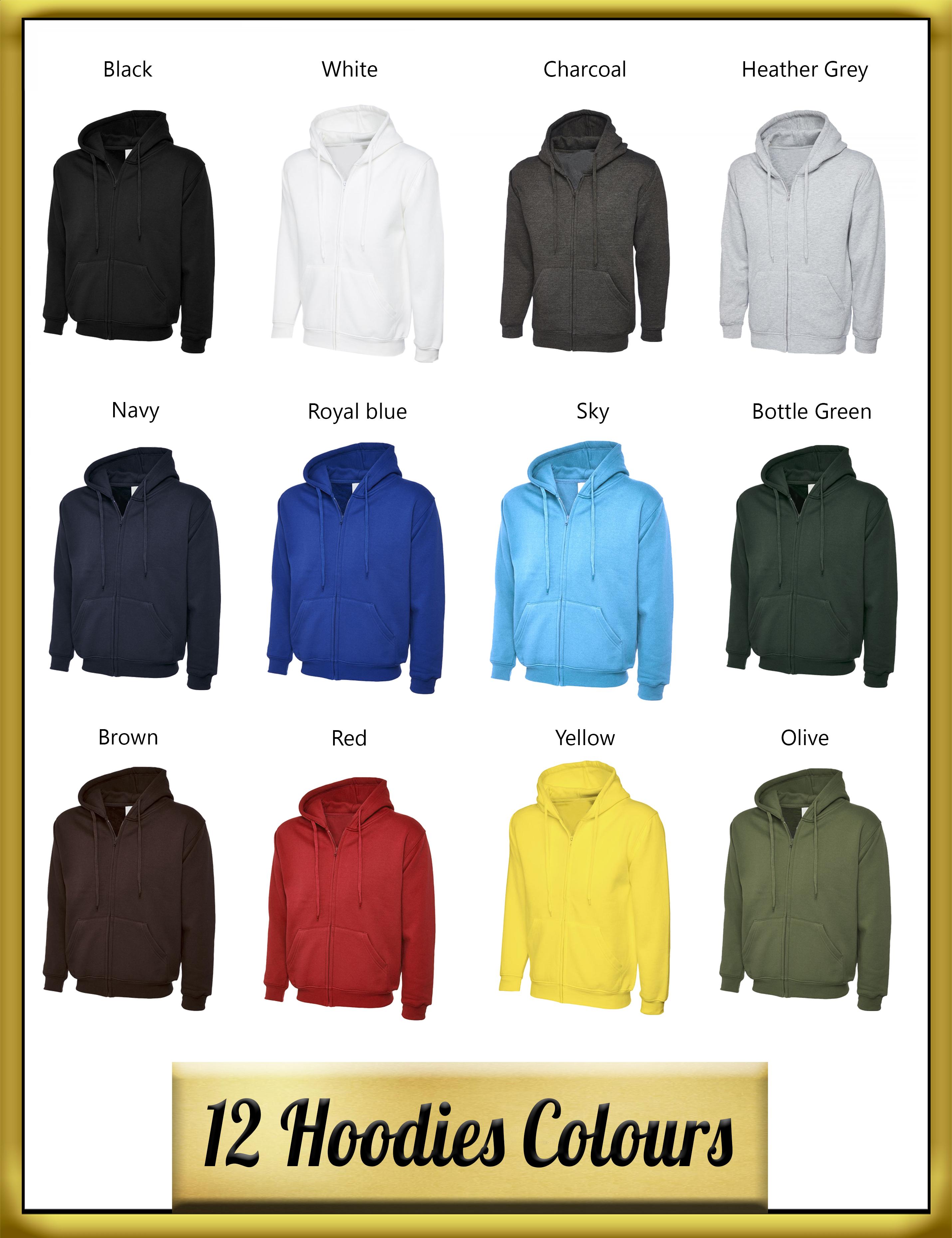 Embroidered Unisex Full Zip Hoodie colours
