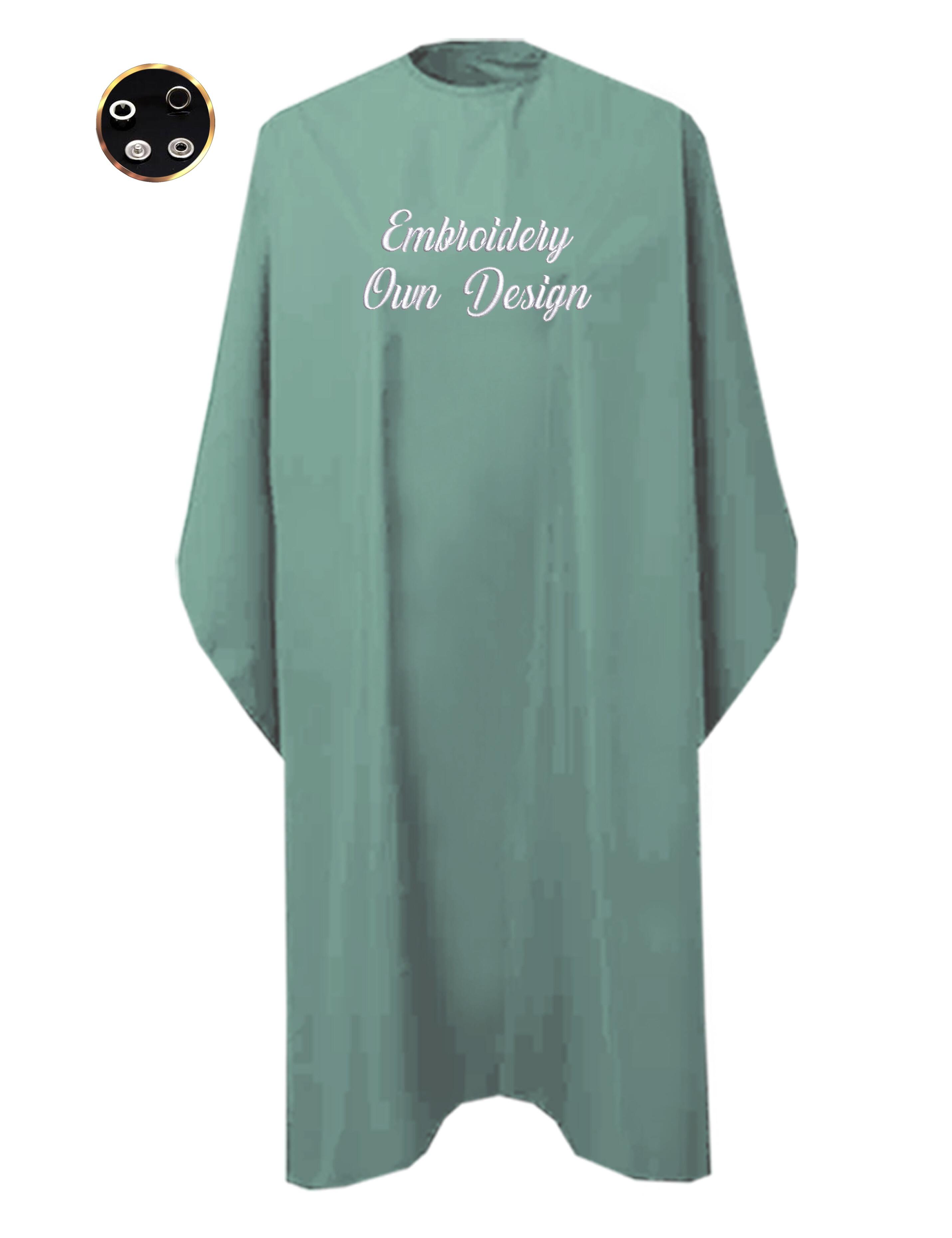 Personalised Hairdressing gown with poppers sage with embroidery