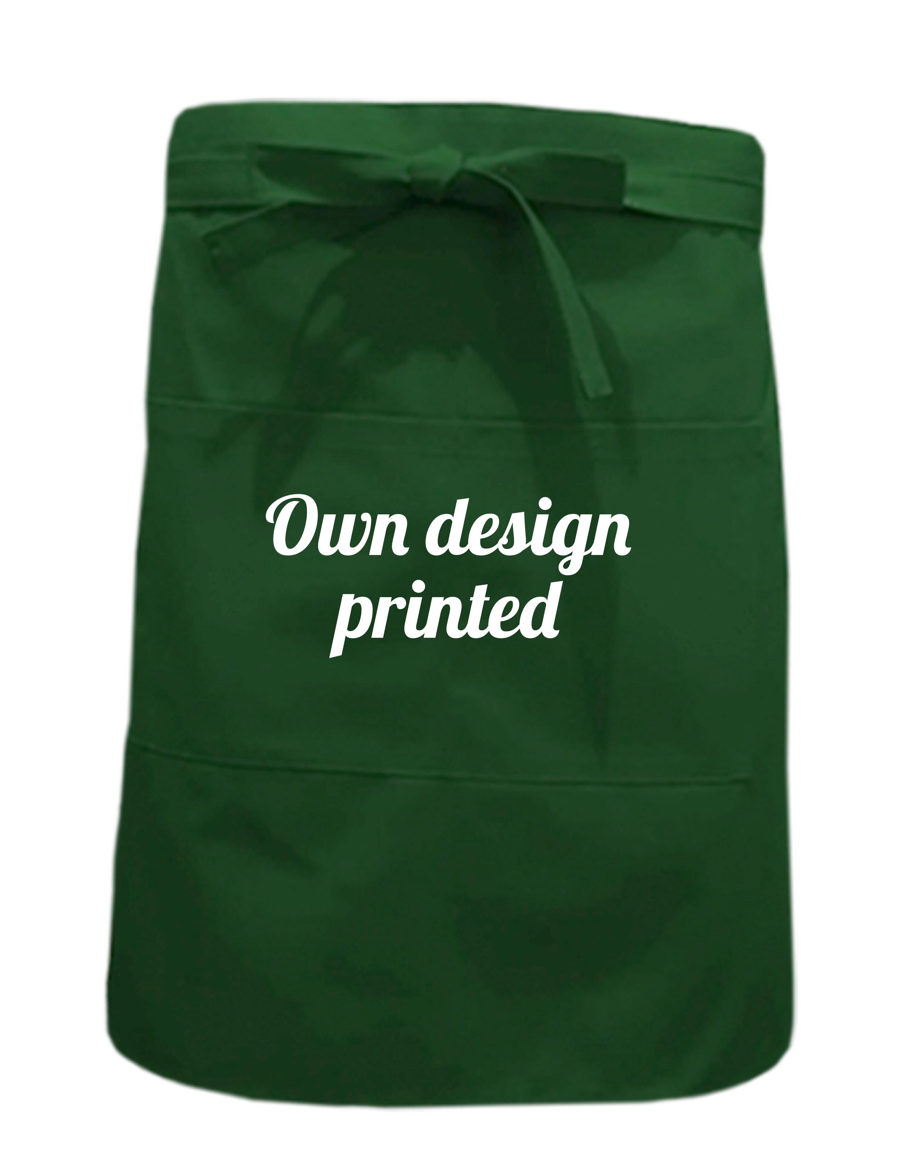 Personalised mid length waist apron with pockets kelly green printed
