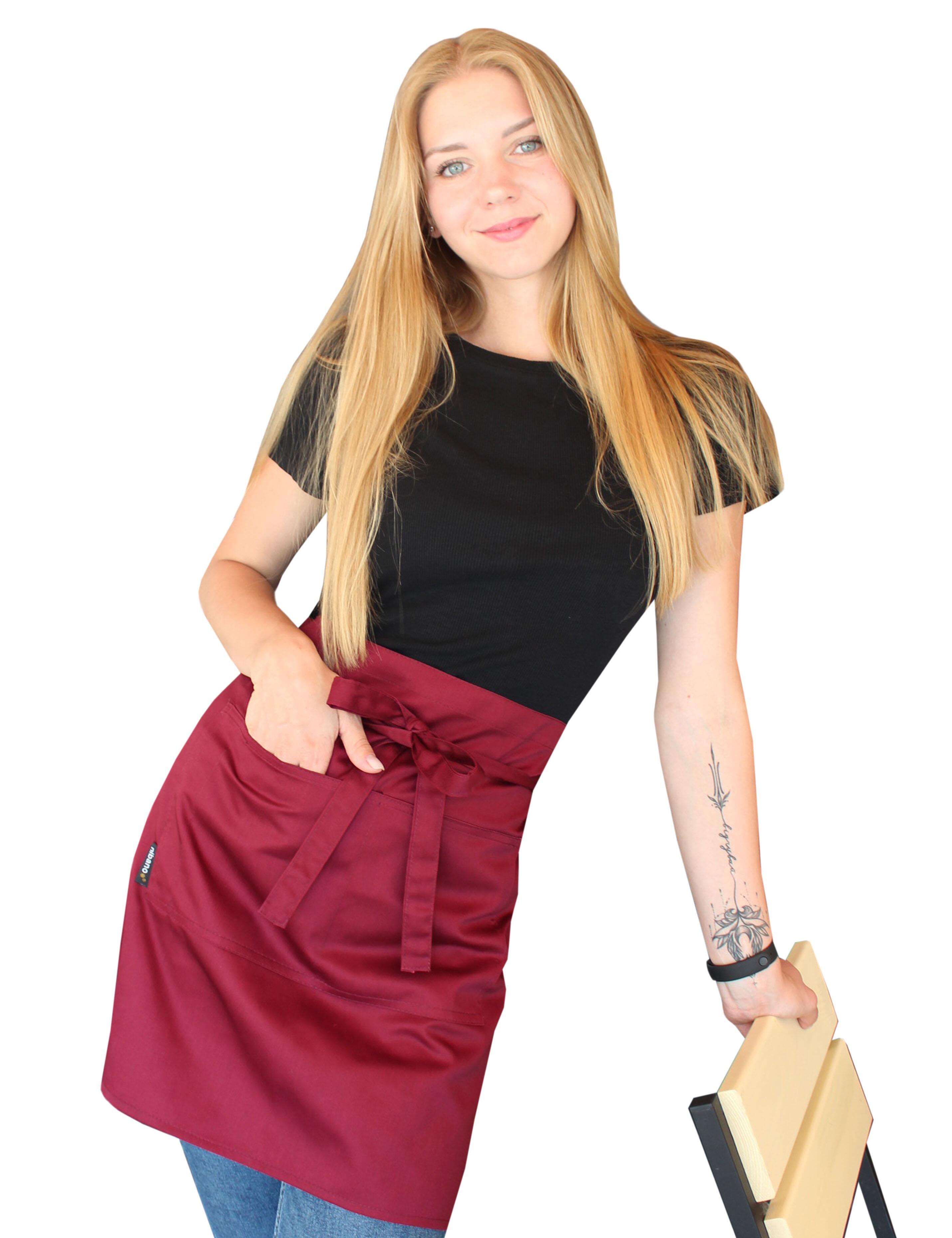 Custom Waist Apron with Pockets Burgundy Embroidered