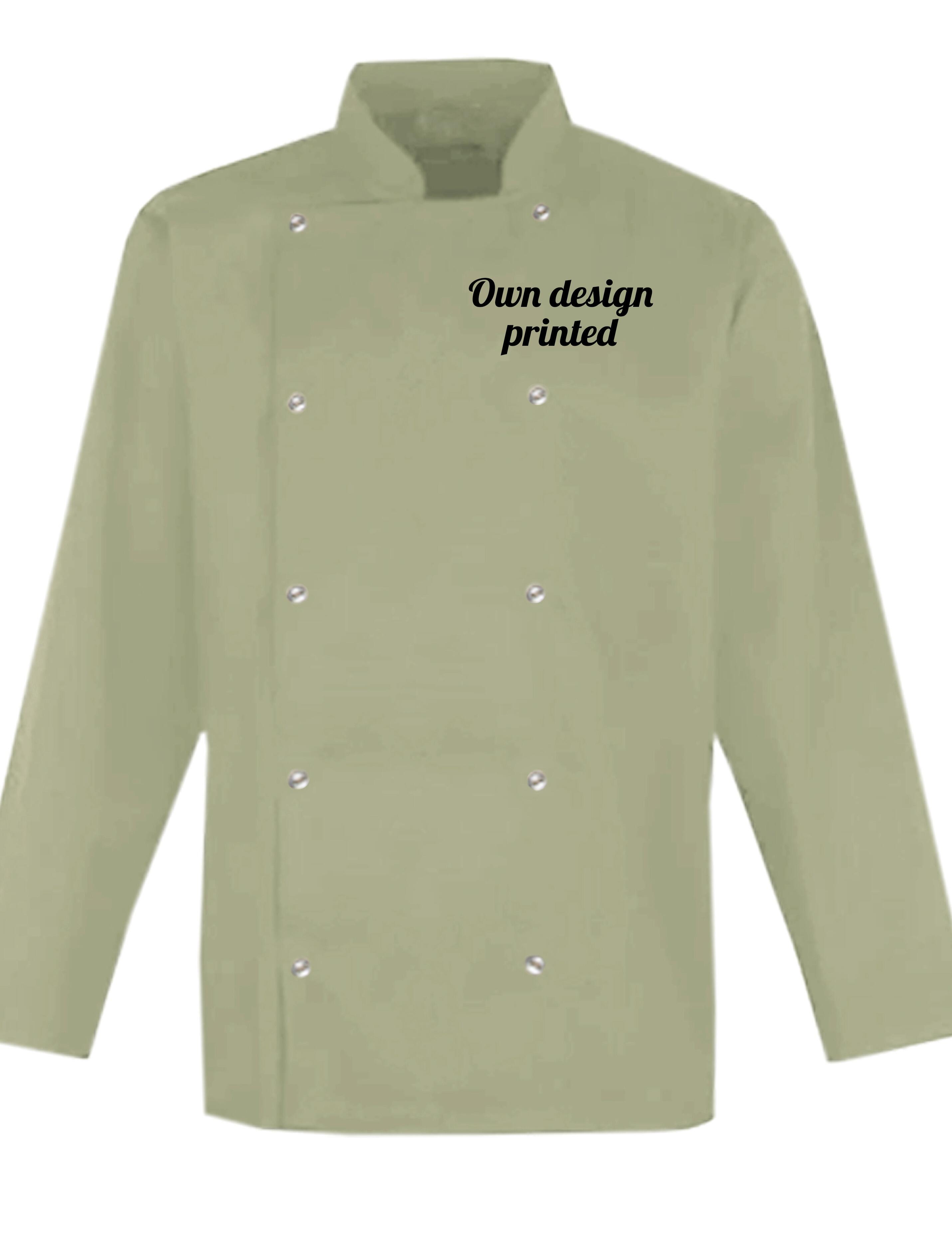 Personalised Long Sleeve Chef's Jacket Pistachio with print