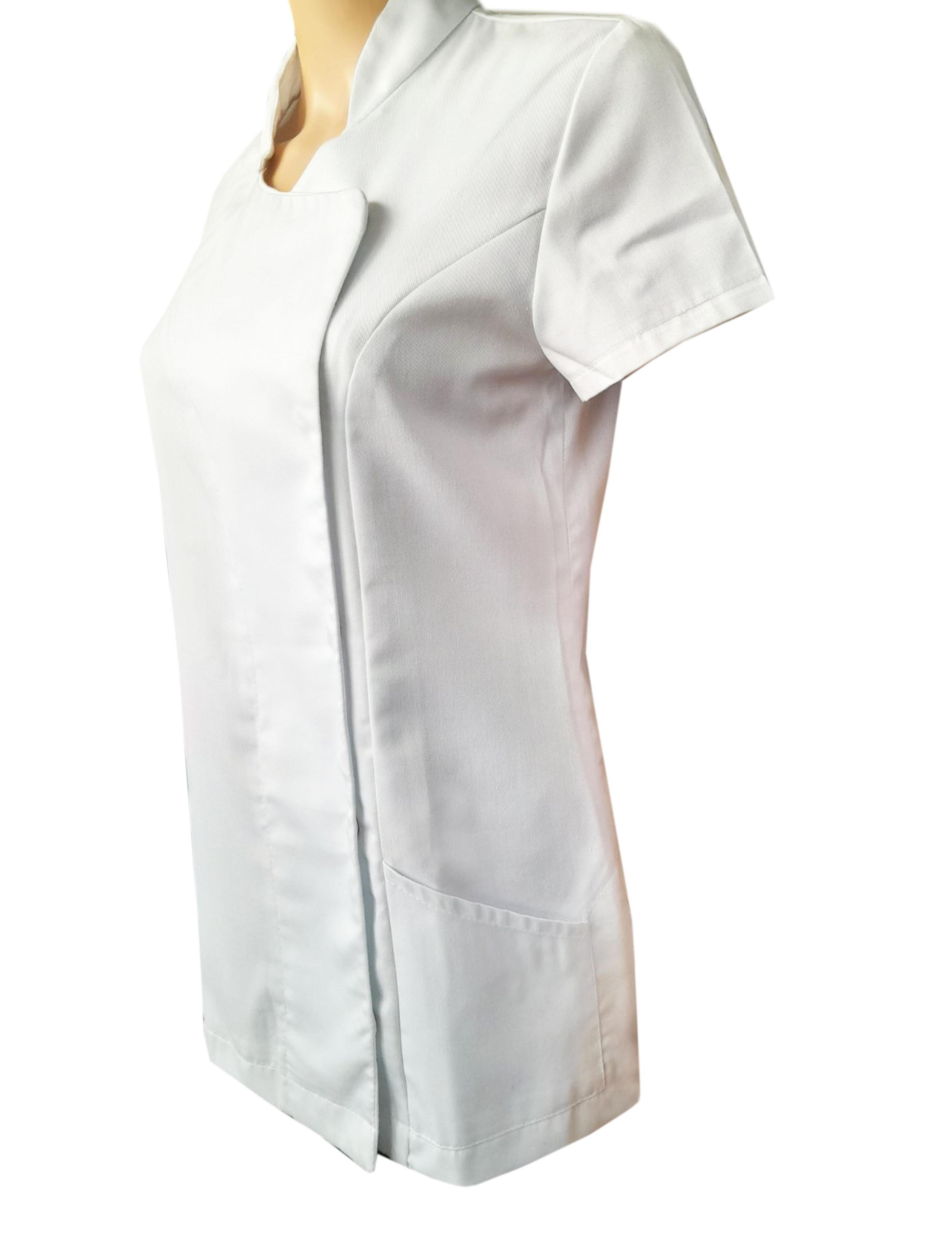Custom Ladies Beauty Tunic With Pockets White Printed