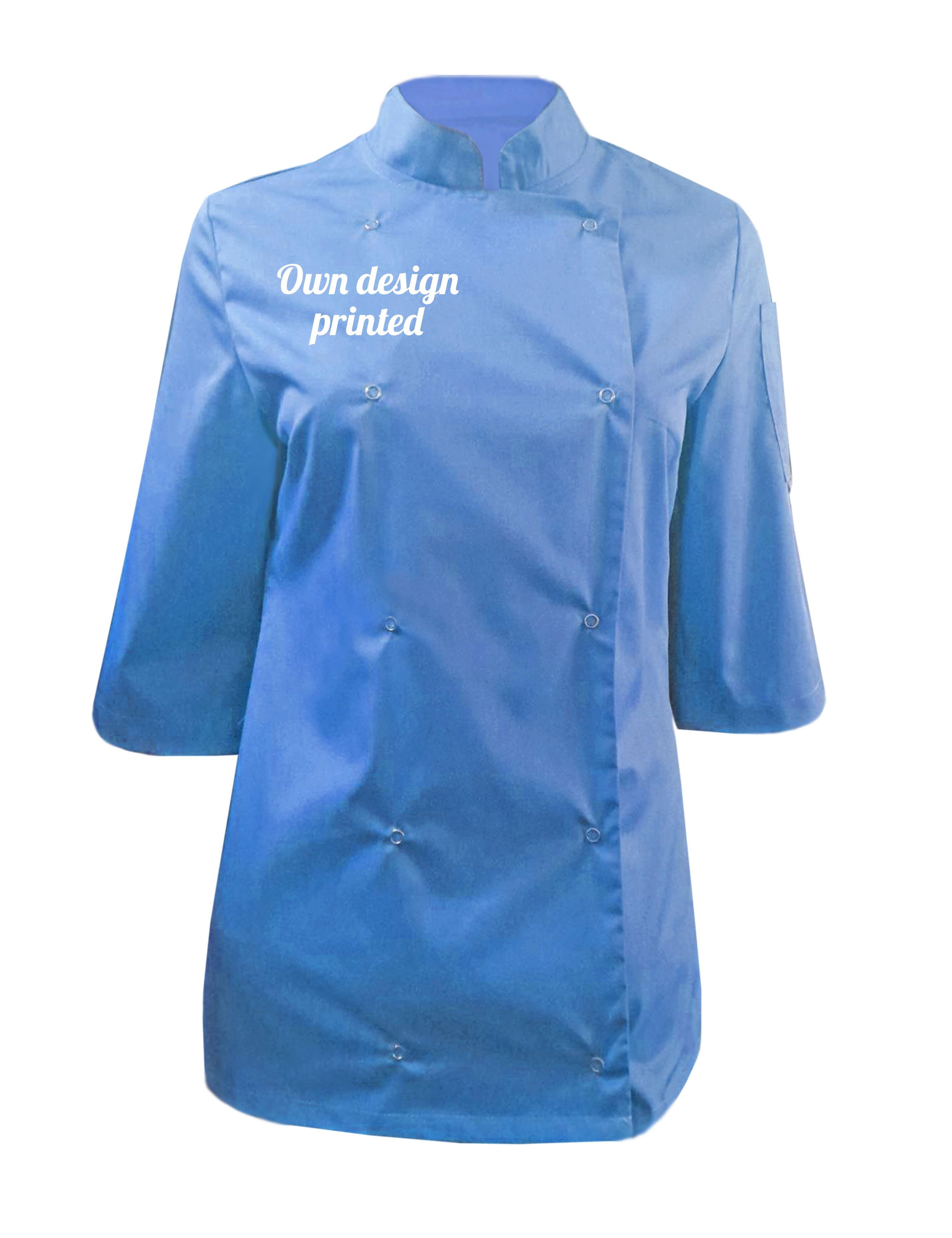 Personalised Women's 3/4 Sleeve Chef's Jacket Light Blue with print