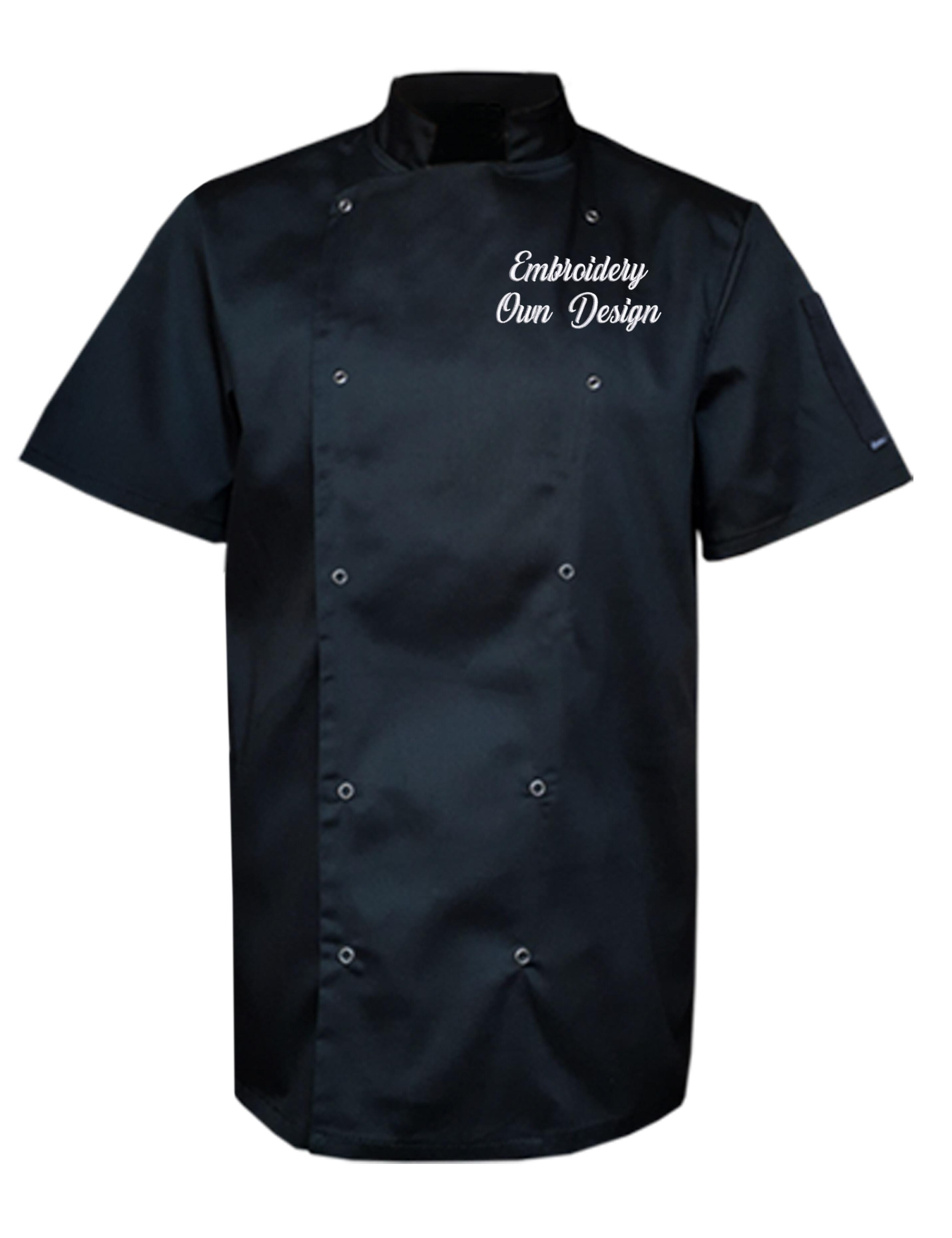 Personalised Plus Size Short Sleeve Chef's Jacket Black with embroidery