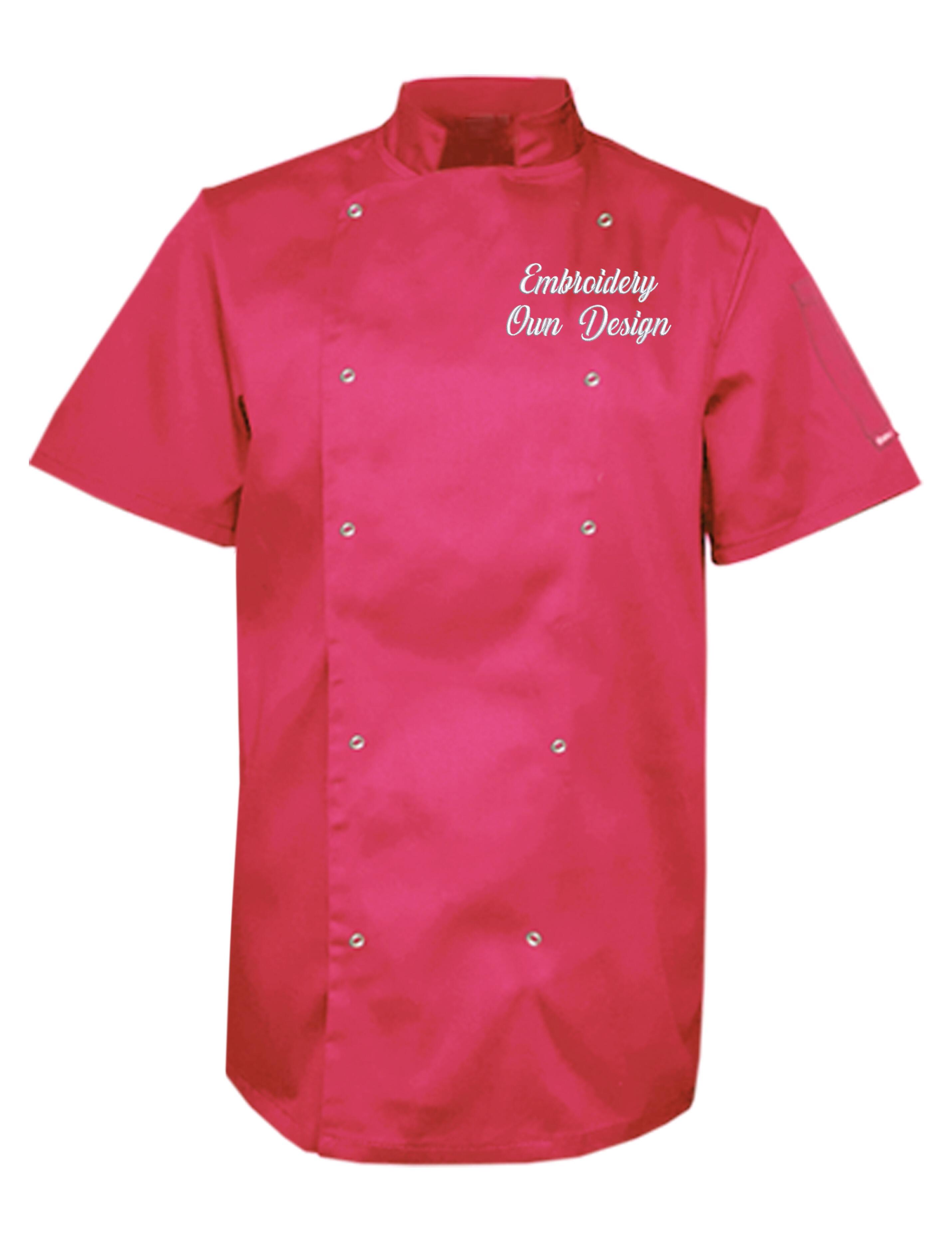 Personalised Plus Size Short Sleeve Chef's Jacket Coral with embroidery