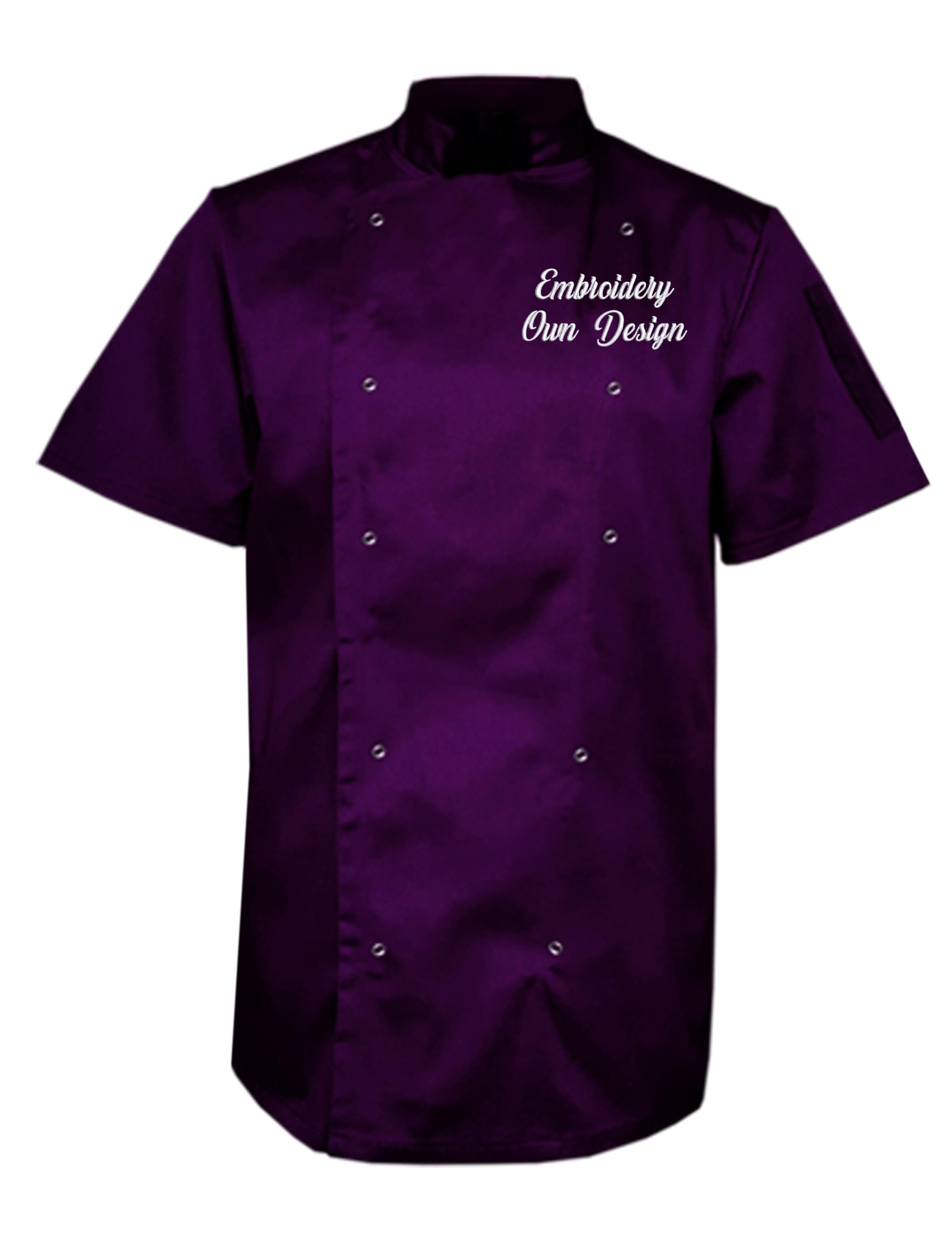 Personalised Embroidered Plus Size Short Sleeve Chef's Jacket purple