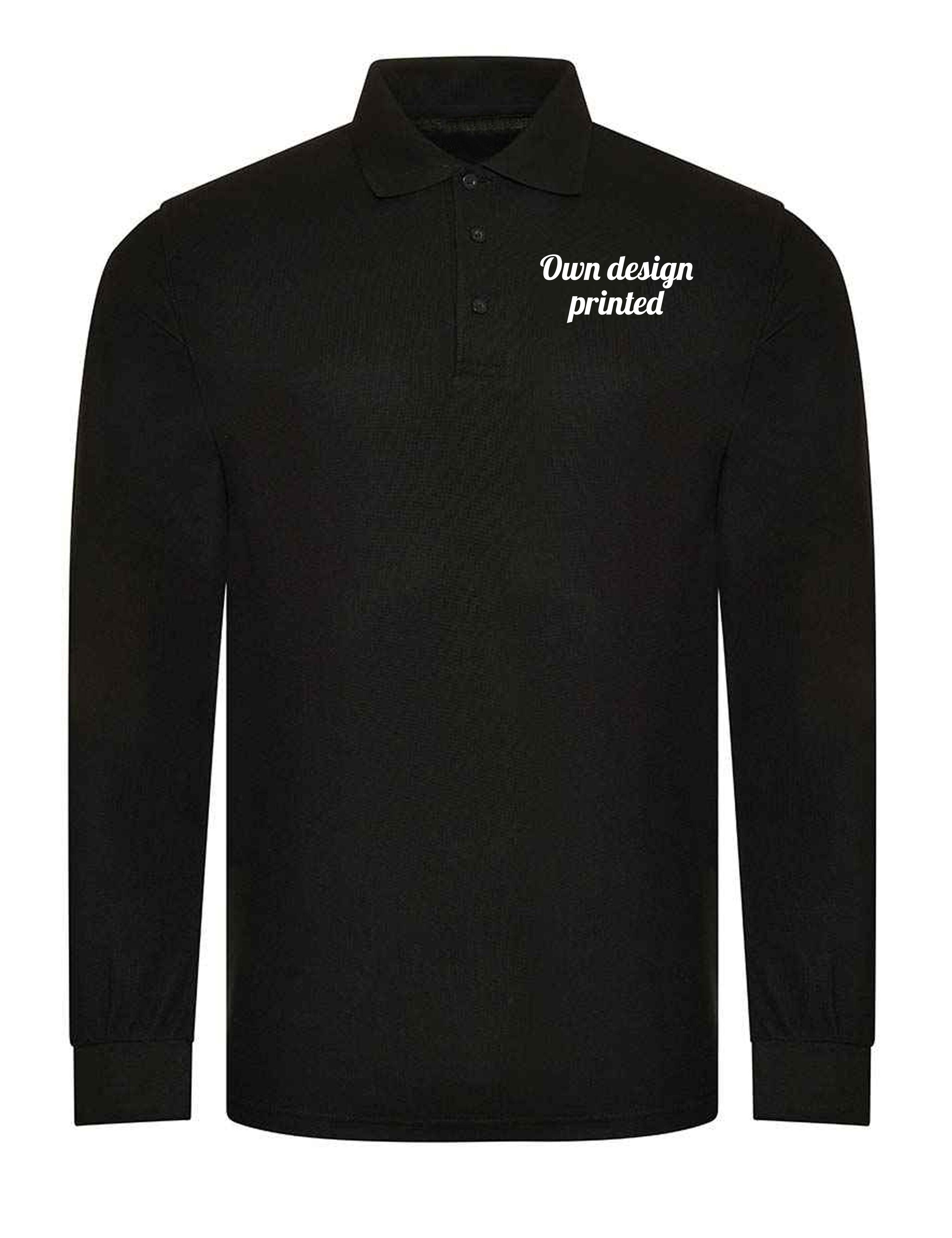 Personalised Long Sleeve Polo Shirt Black with print