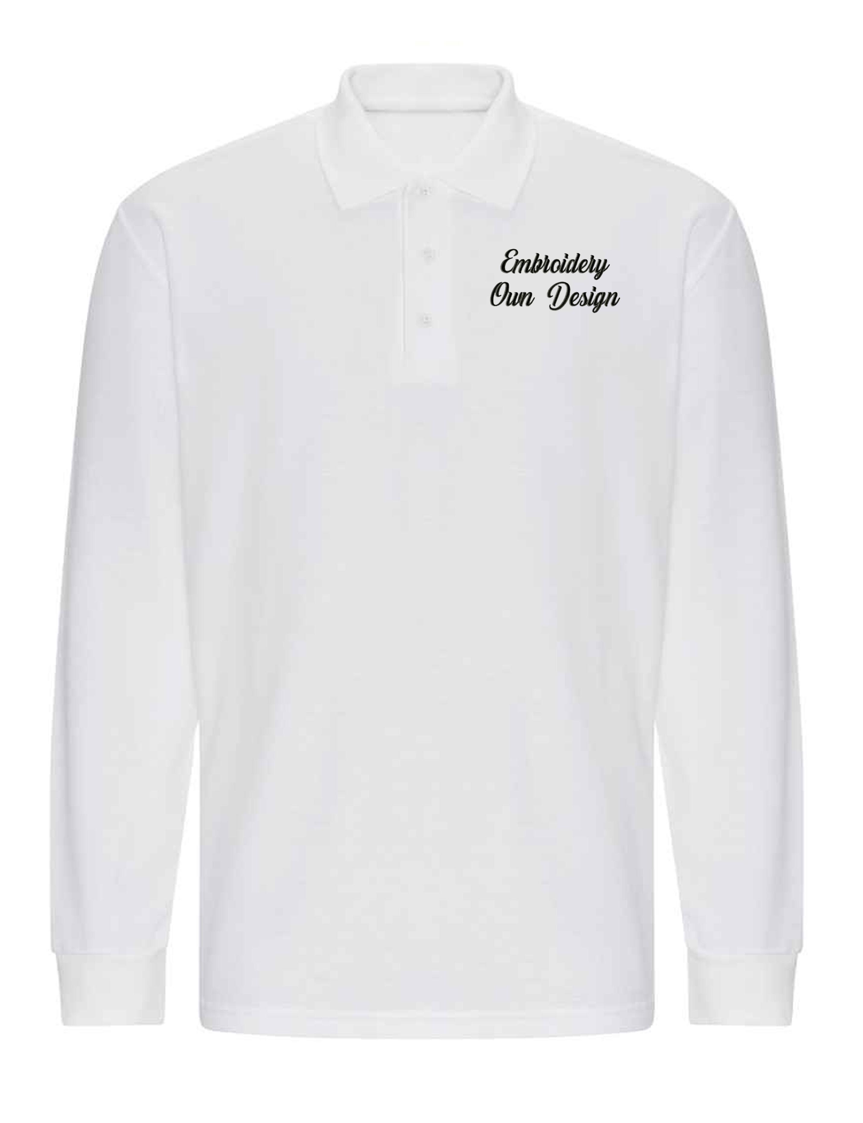 Personalised Long Sleeve Polo Shirt with embroidery white