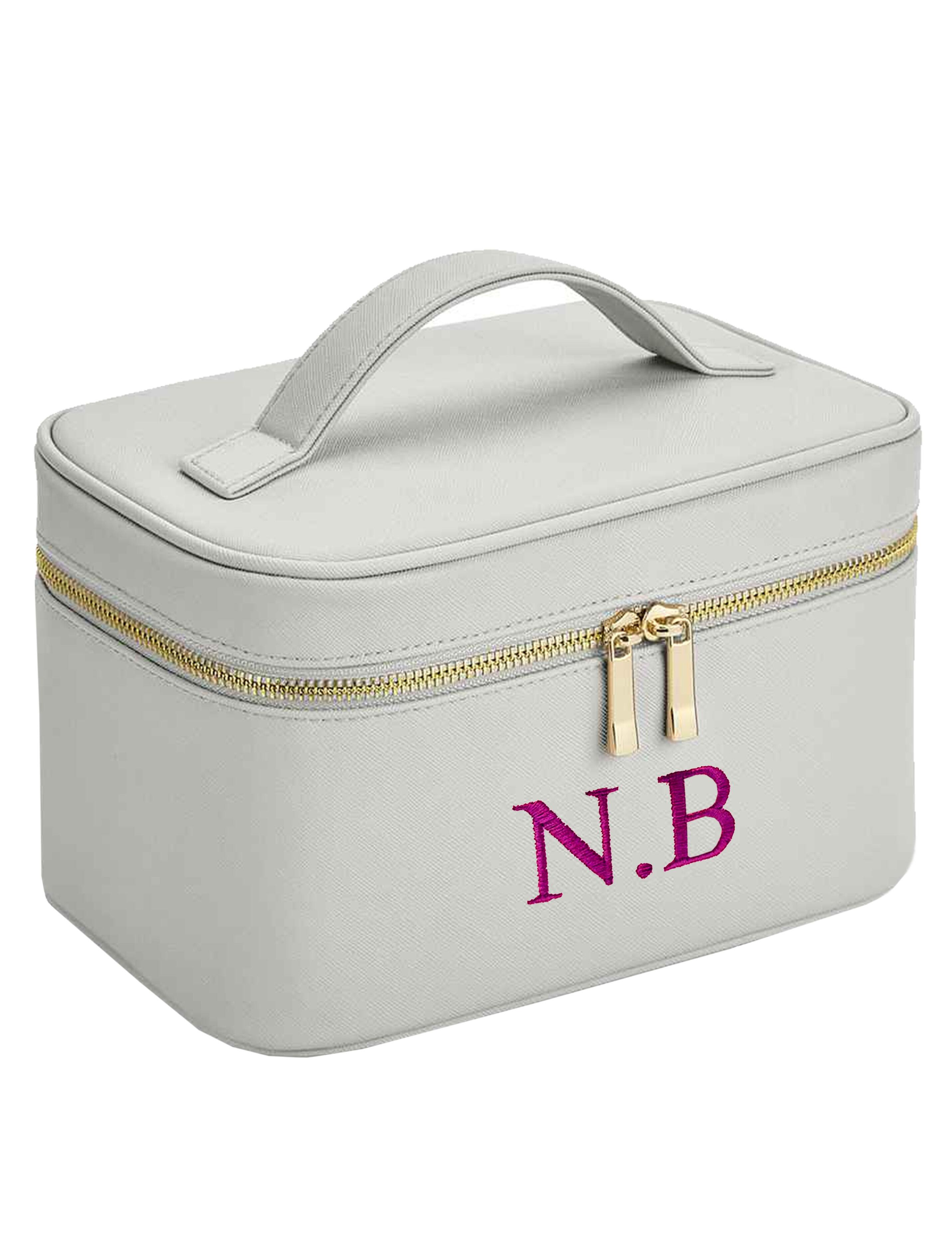 Personalised makeup bag with embroidery grey