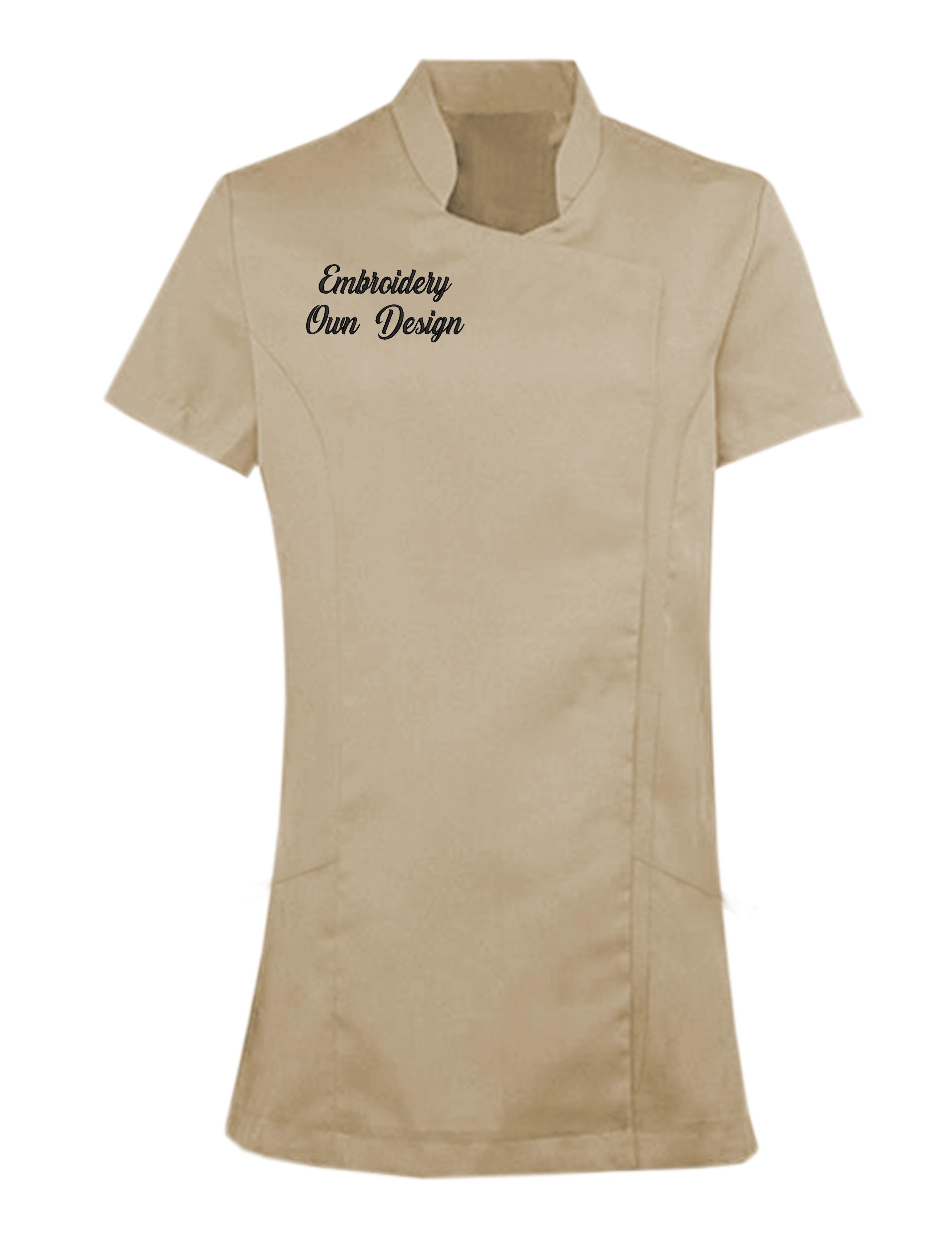 Personalised Women's Short Sleeve Beauty Tunic with embroidery Beige