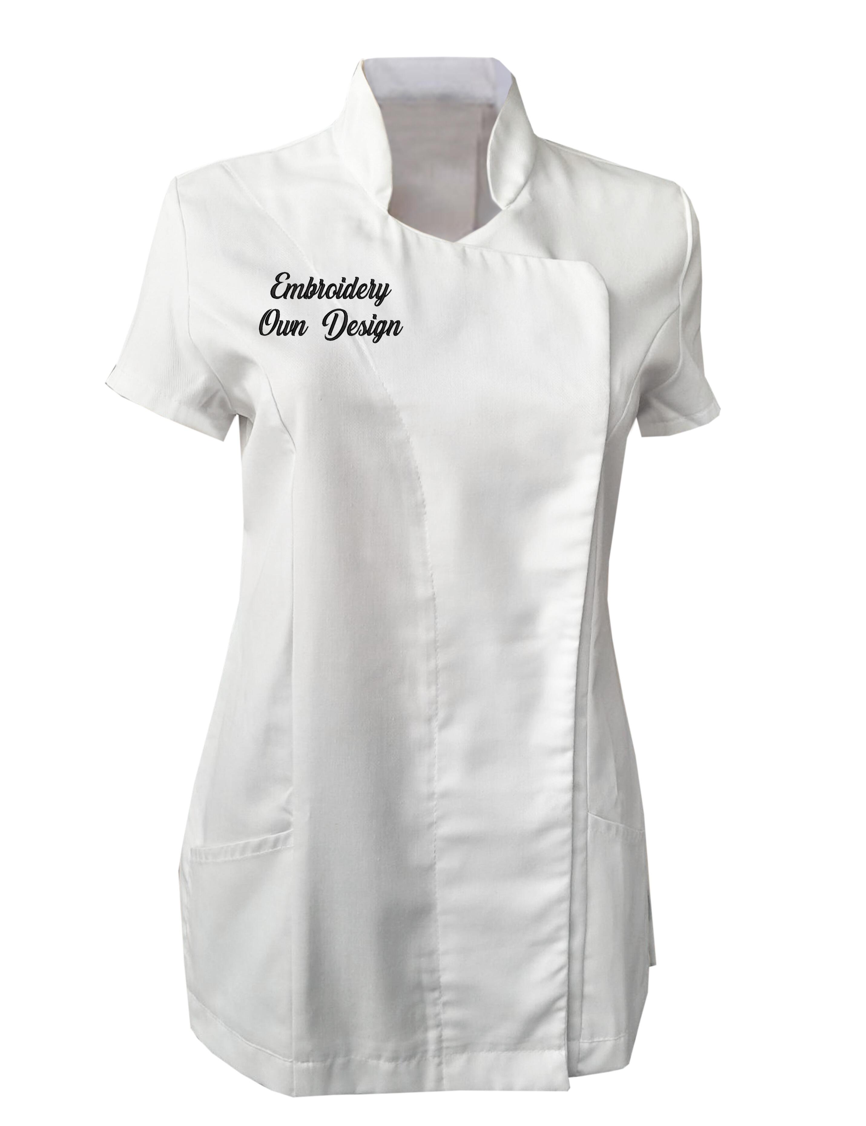 Personalised Women's Short Sleeve Beauty Tunic with embroidery white