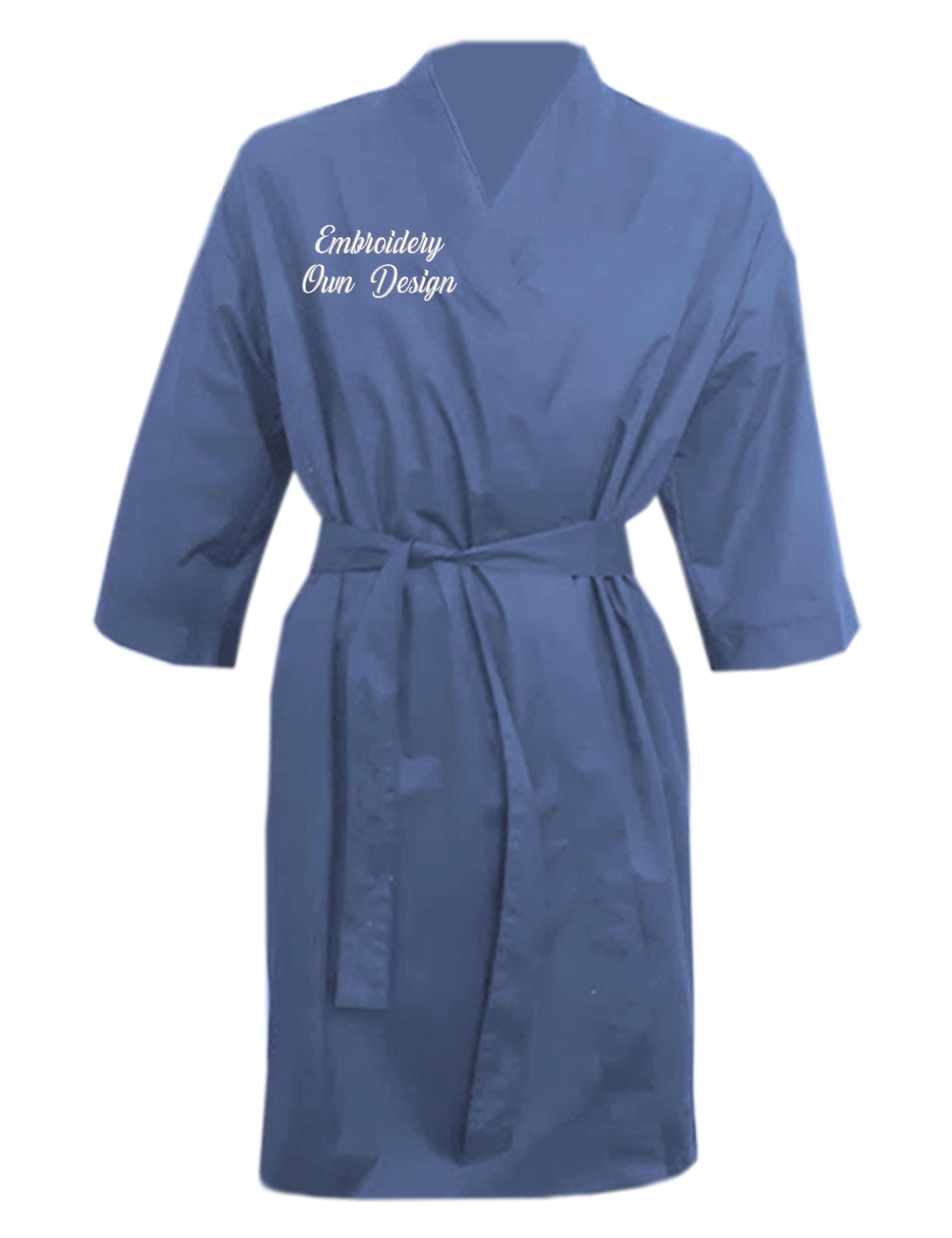 Personalised waterproof haircutting kimono robe with embroidery denim blue