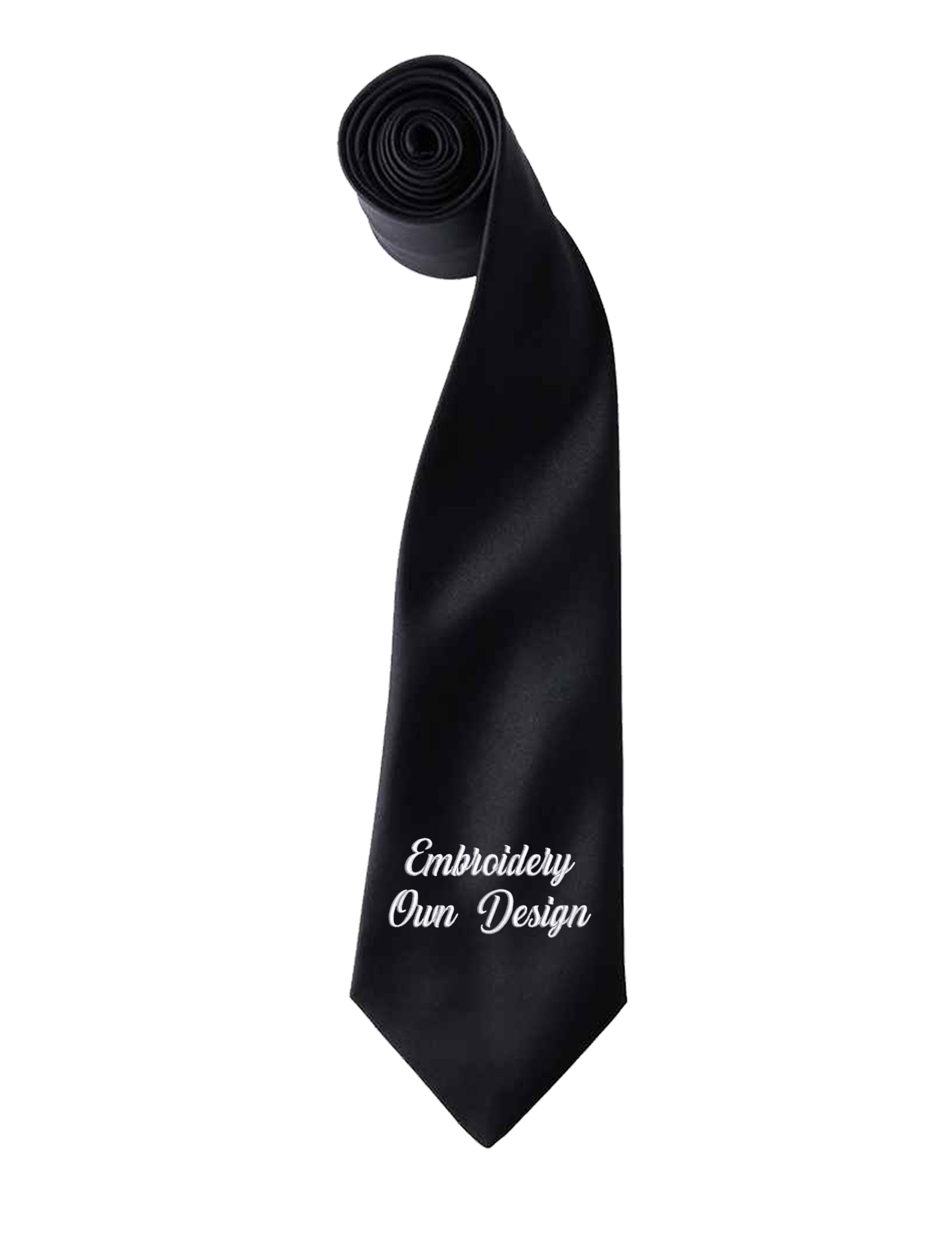 Personalised Embroidered Satin Tie Black