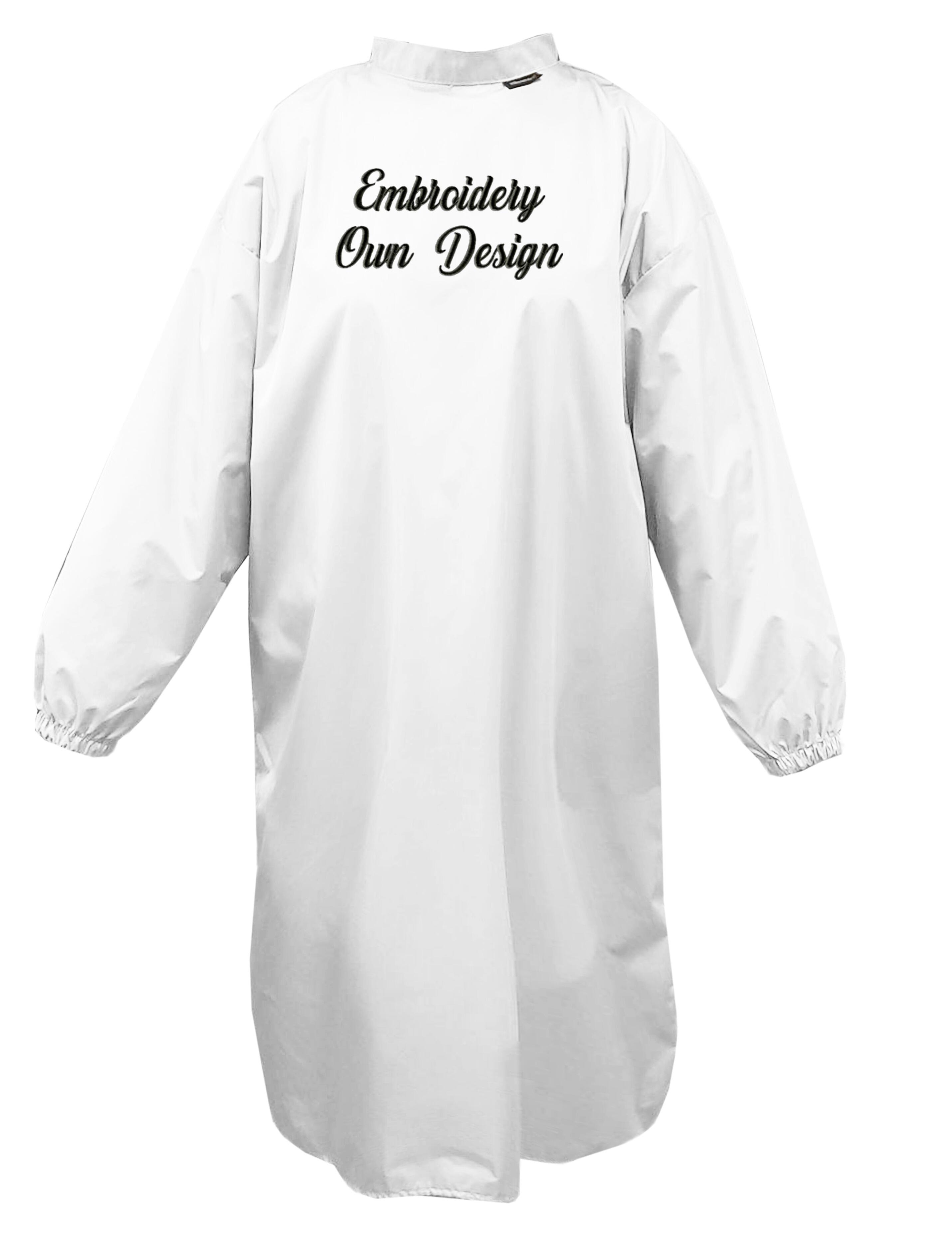 Personalised Embroidered Hairdressing gown with sleeves White
