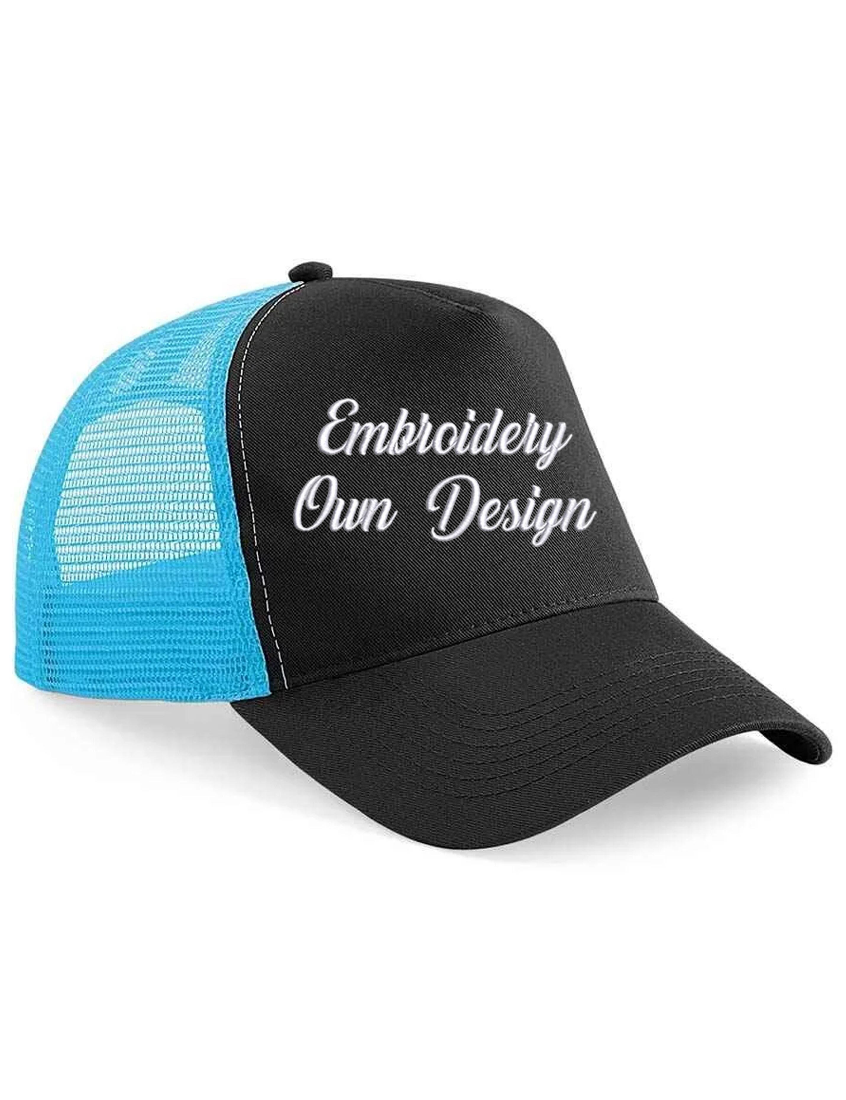 Personalised Embroidered Snapback Trucker Cap Black/Surf Blue