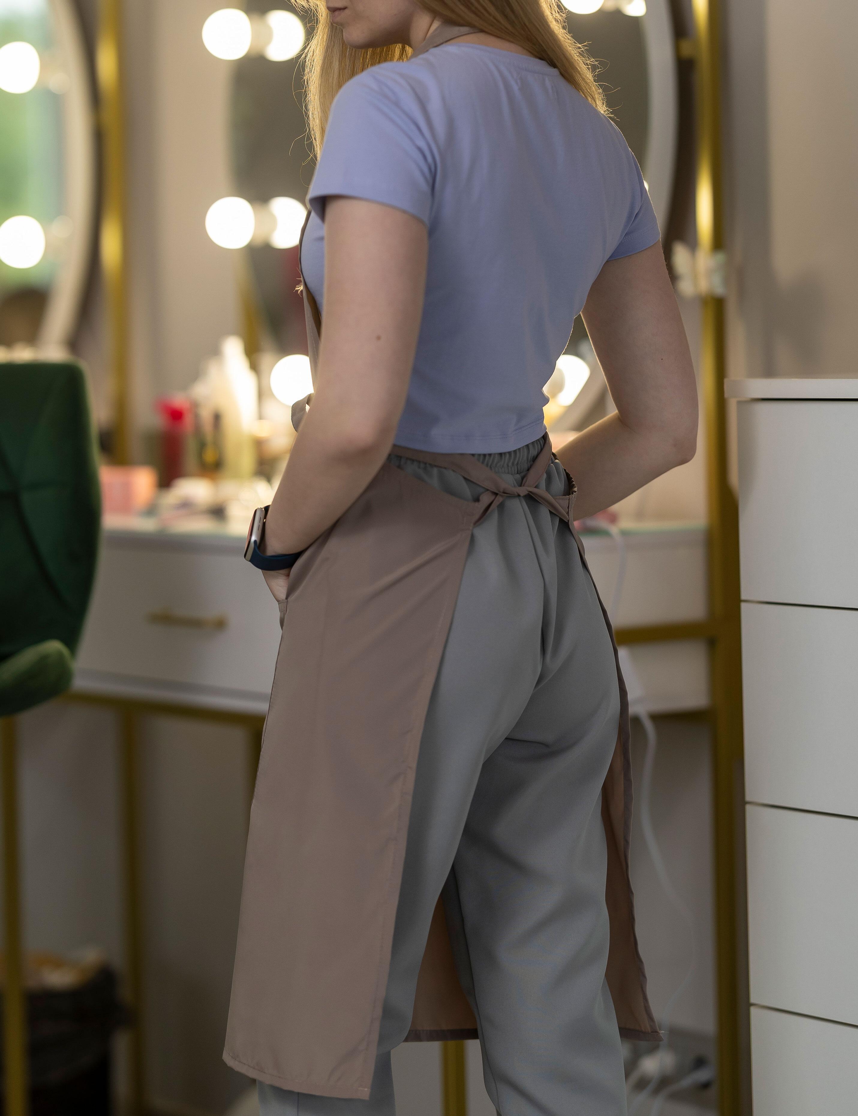 Comfortable waterproof hairdresser apron latte colour