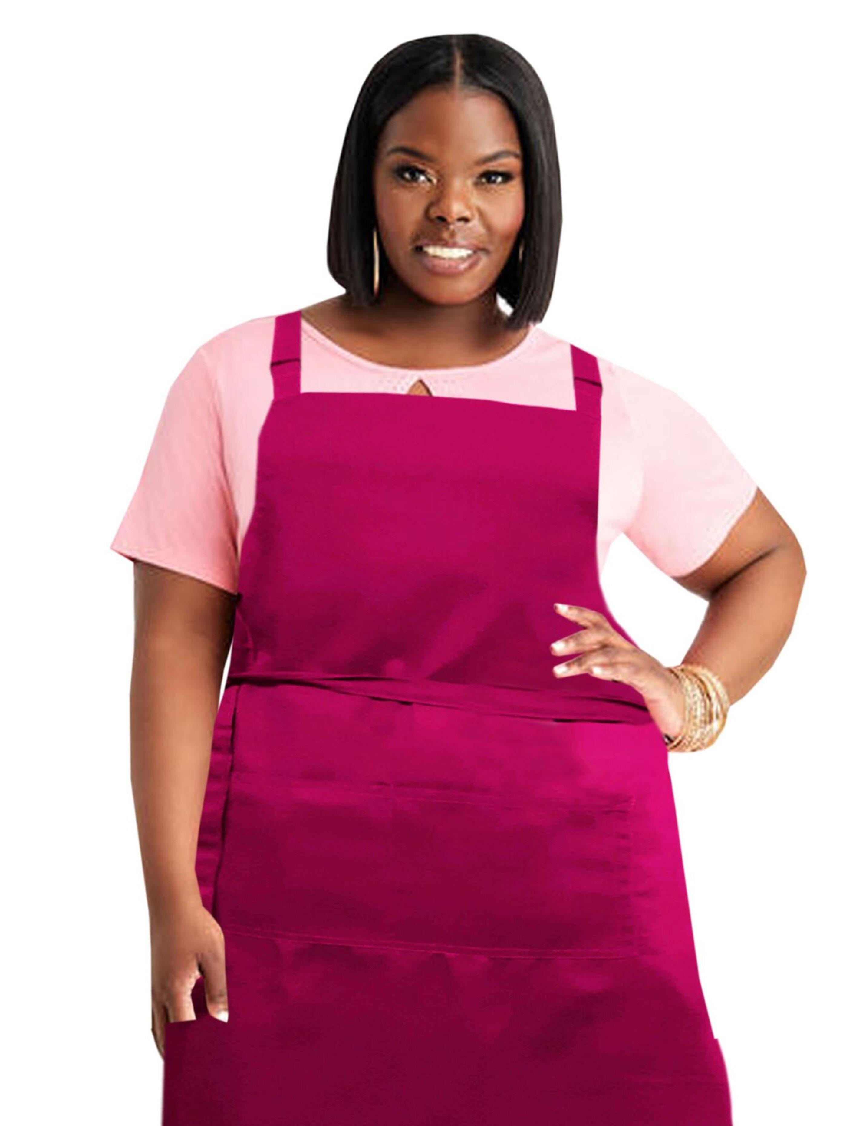 Embroidered Logo Plus Size Bib Apron Hot Pink