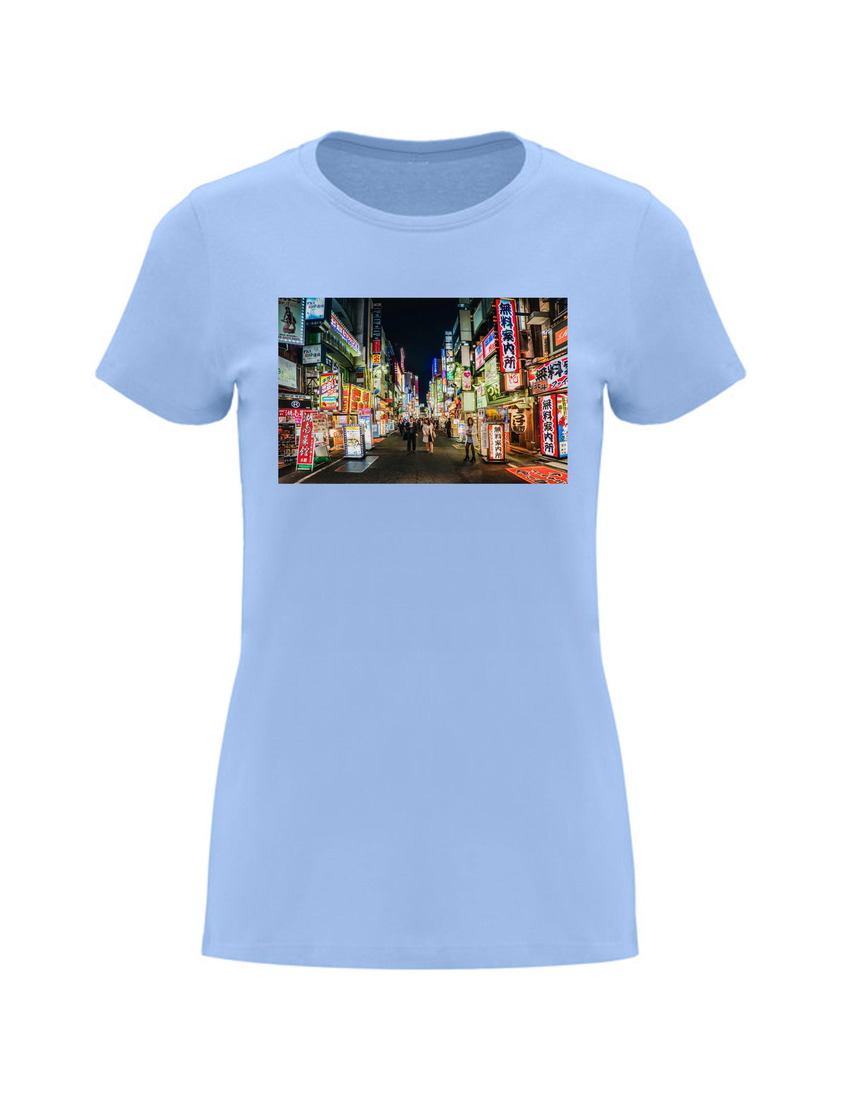 Photo Printed Heavyweight Women's Short Sleeve T-Shirt Light Blue