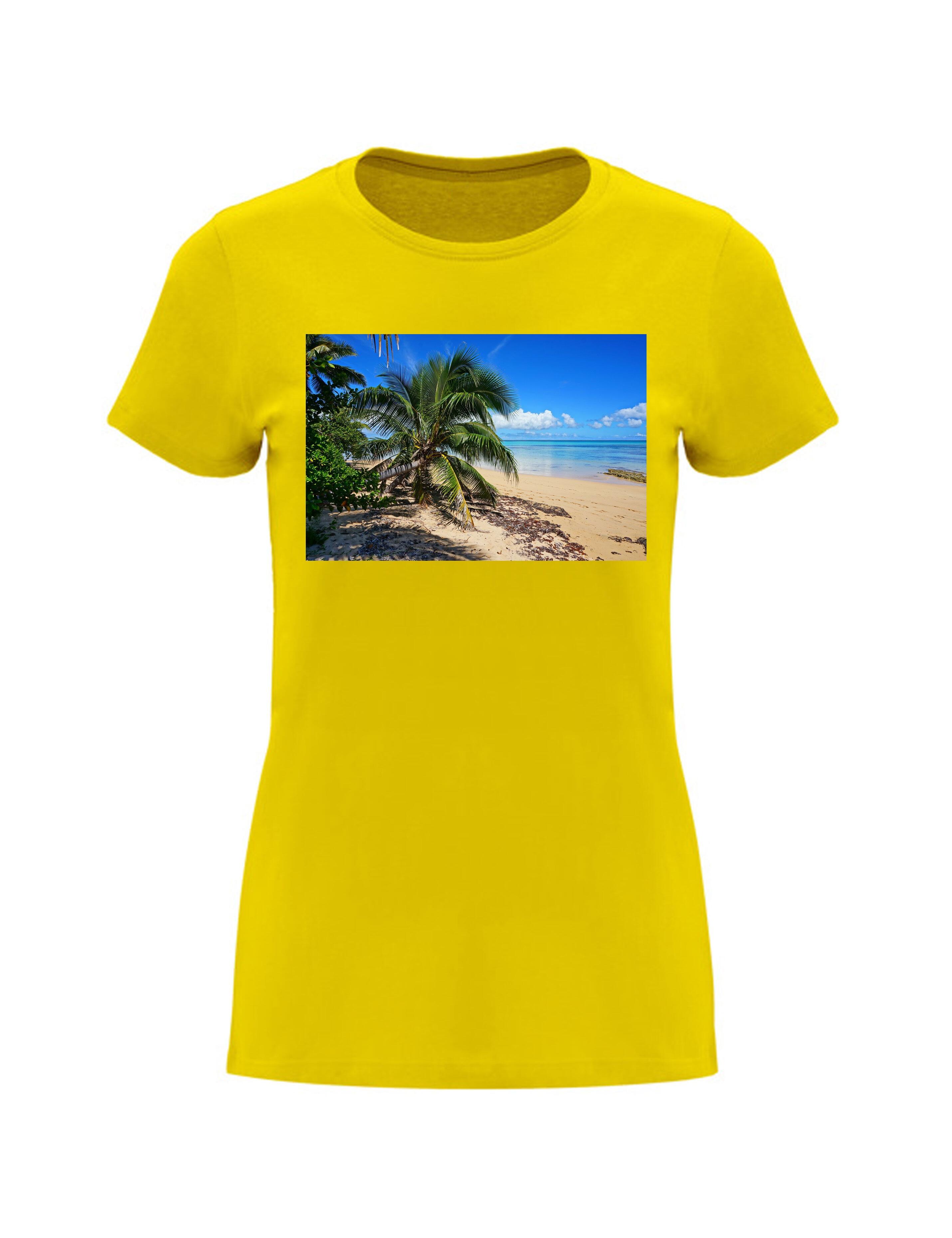 Photo Printed Heavyweight Women's Short Sleeve T-Shirt Yellow