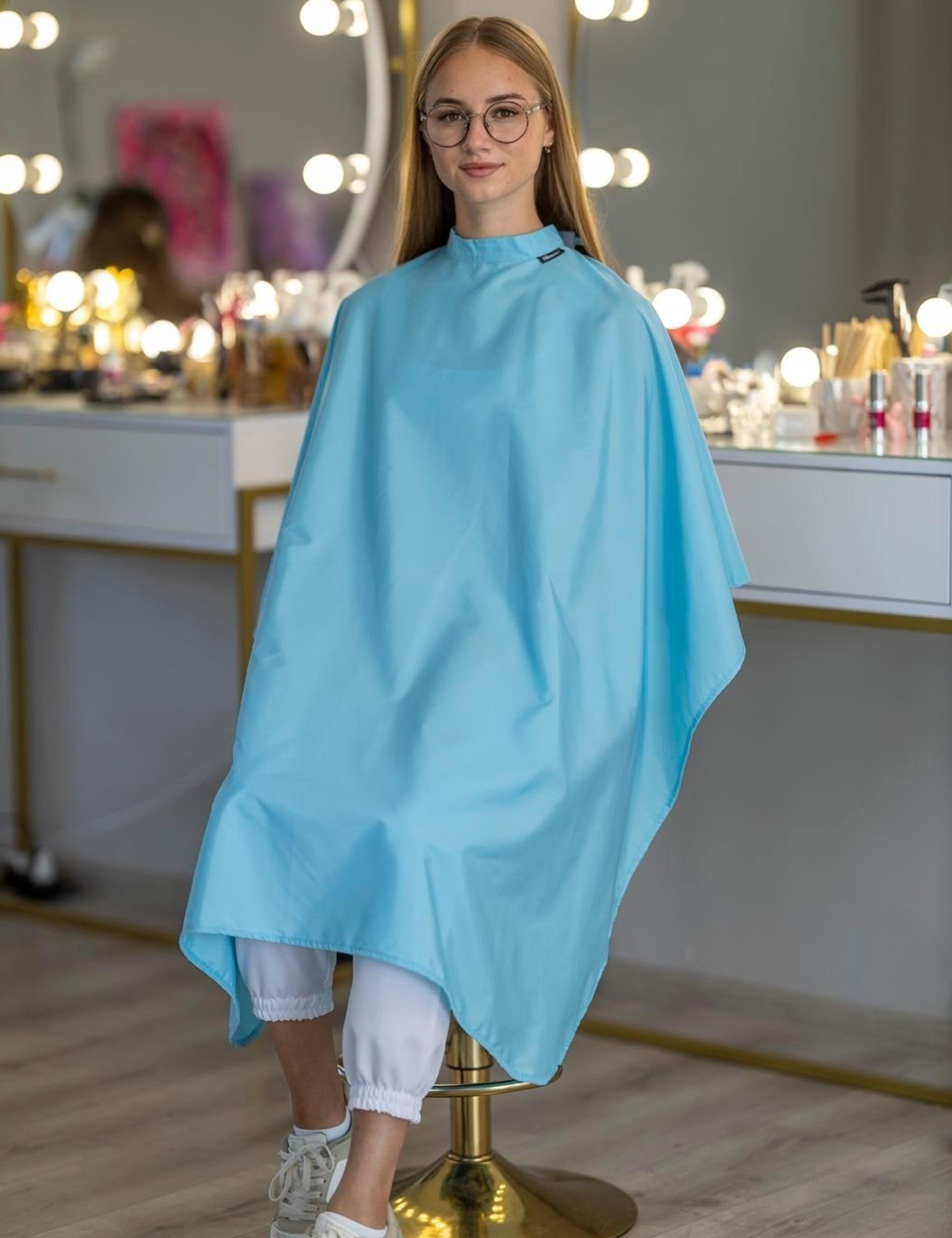 Hair salon gowns with matching apron aqua blue