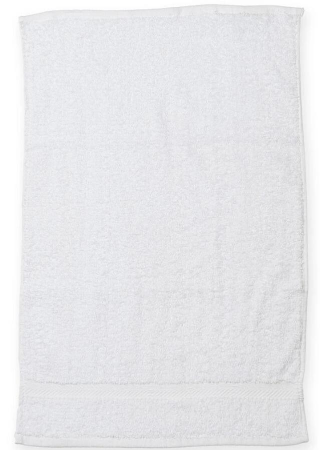 Custom embroidered white gym towel personalised in-house at our Experience Shop in Greenock for sports or salons.