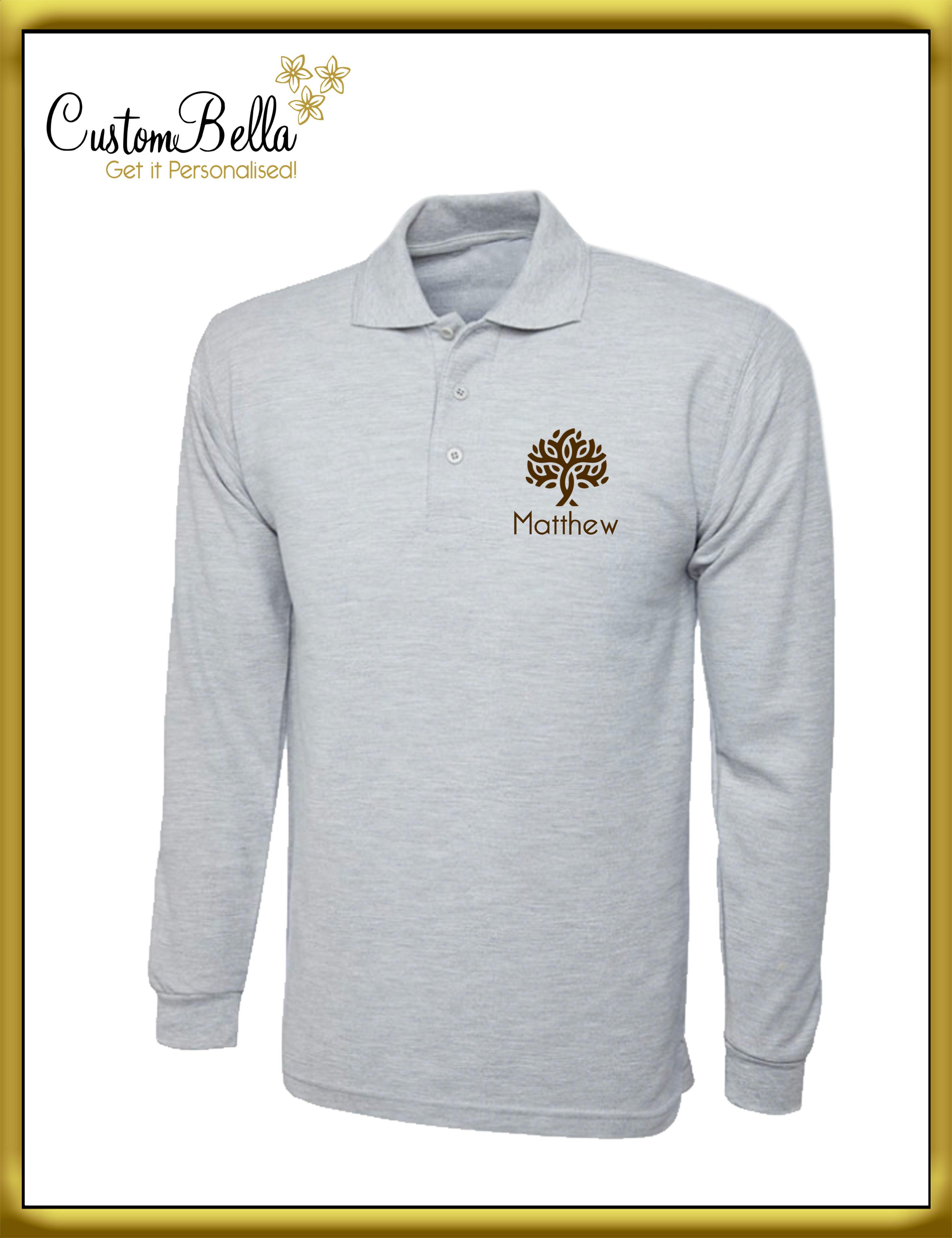 Printed Long sleeve Polo Shirt heather grey