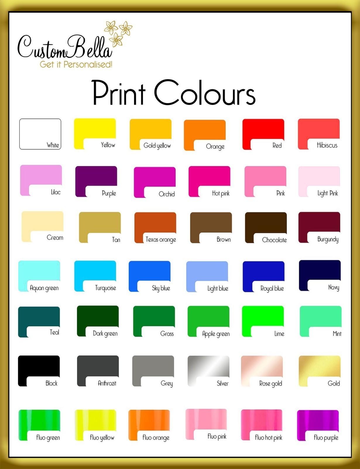Print colours for printing on our aprons