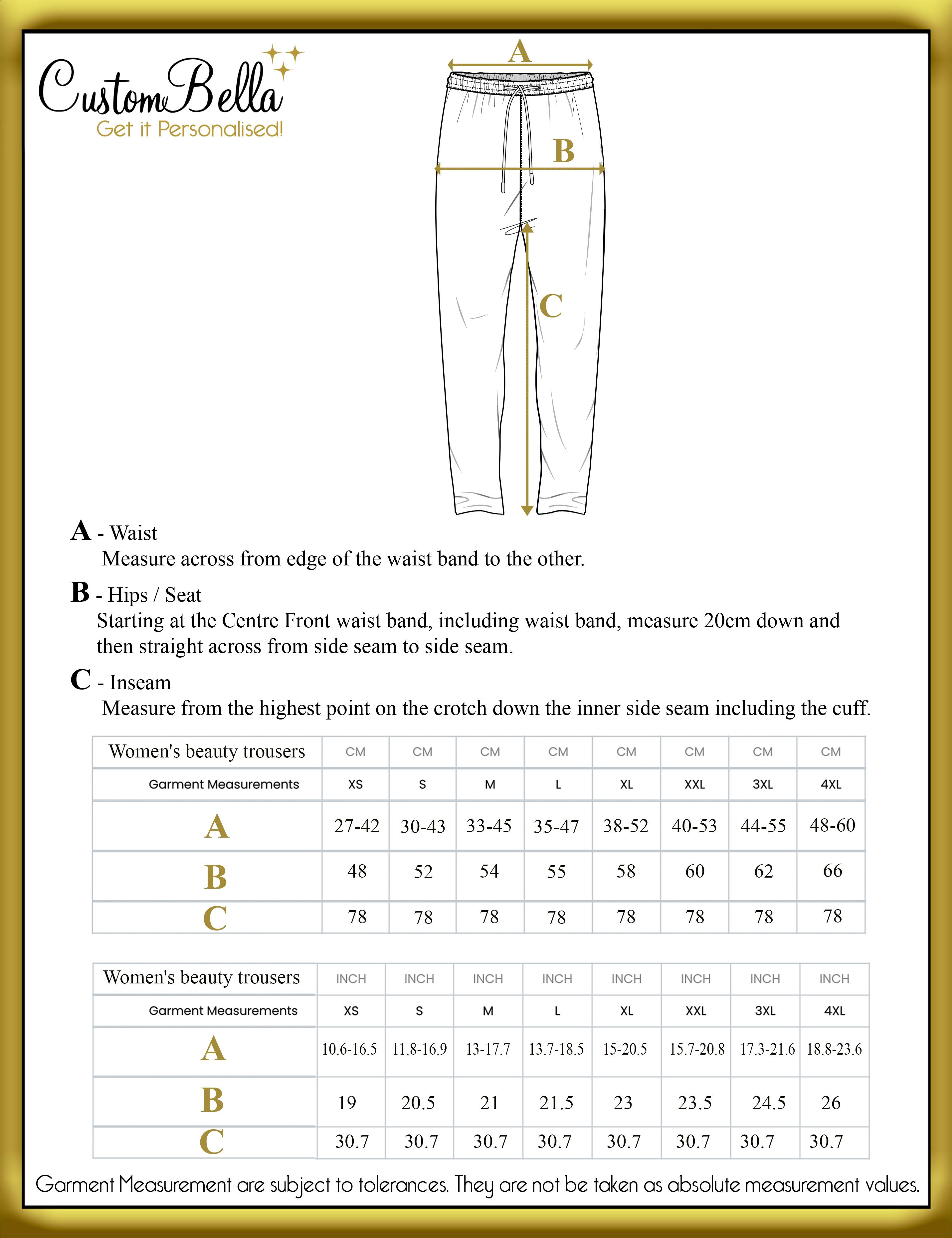 Women's beauty trouser  size chart