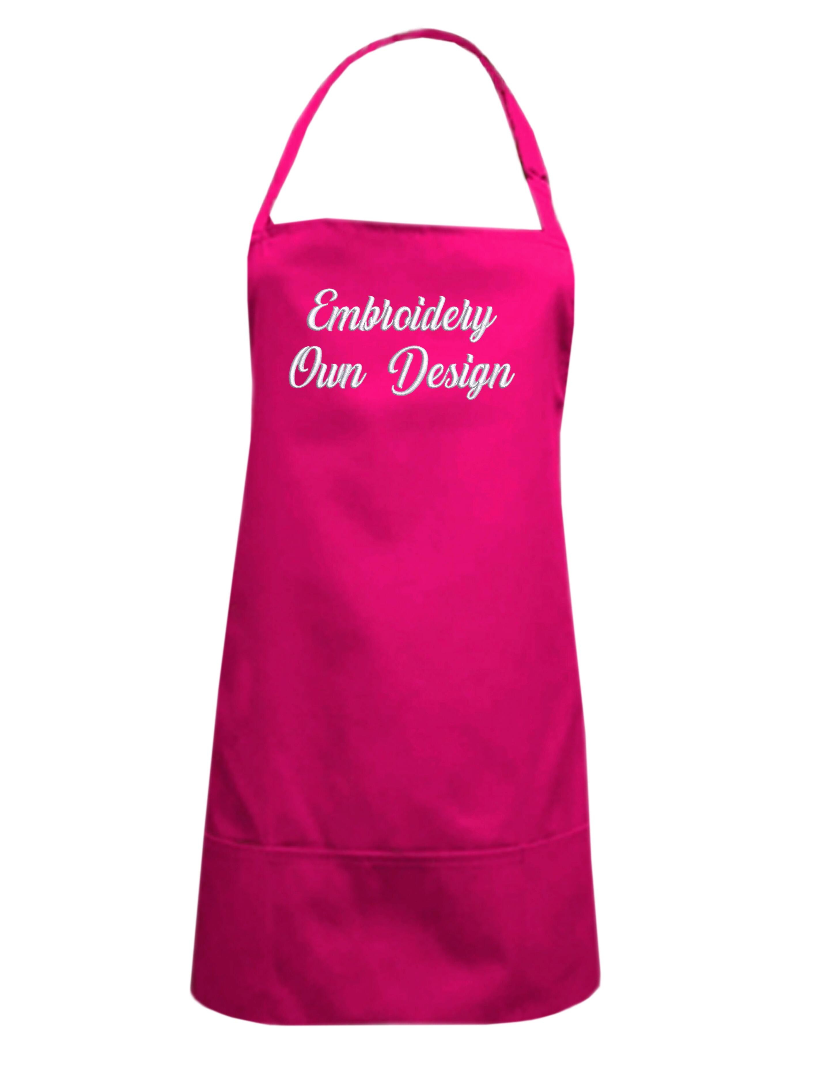 Personalised Short Bib Apron Hot Pink with embroidery