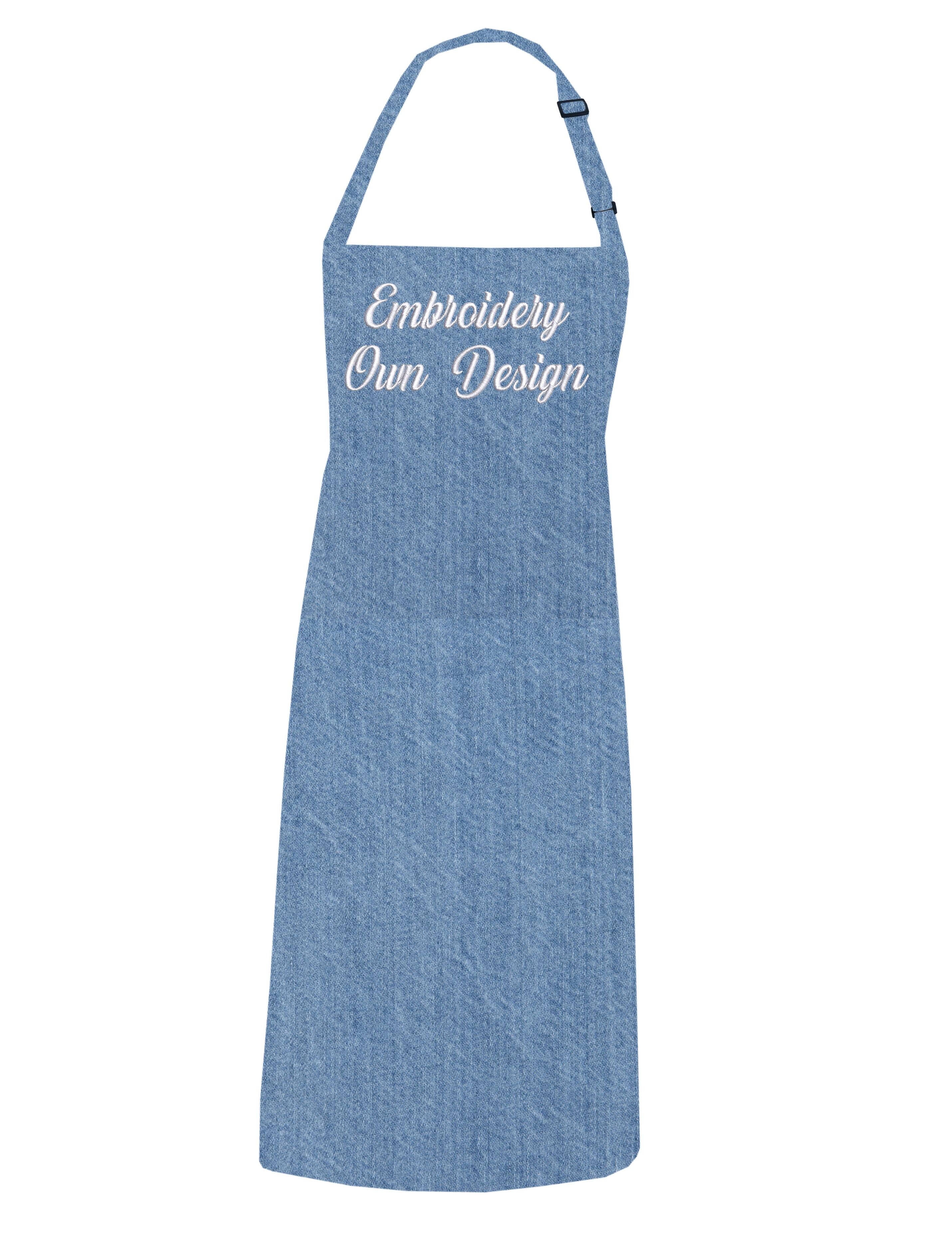 Personalised Embroidered Mid Length Pockets apron Denim Blue