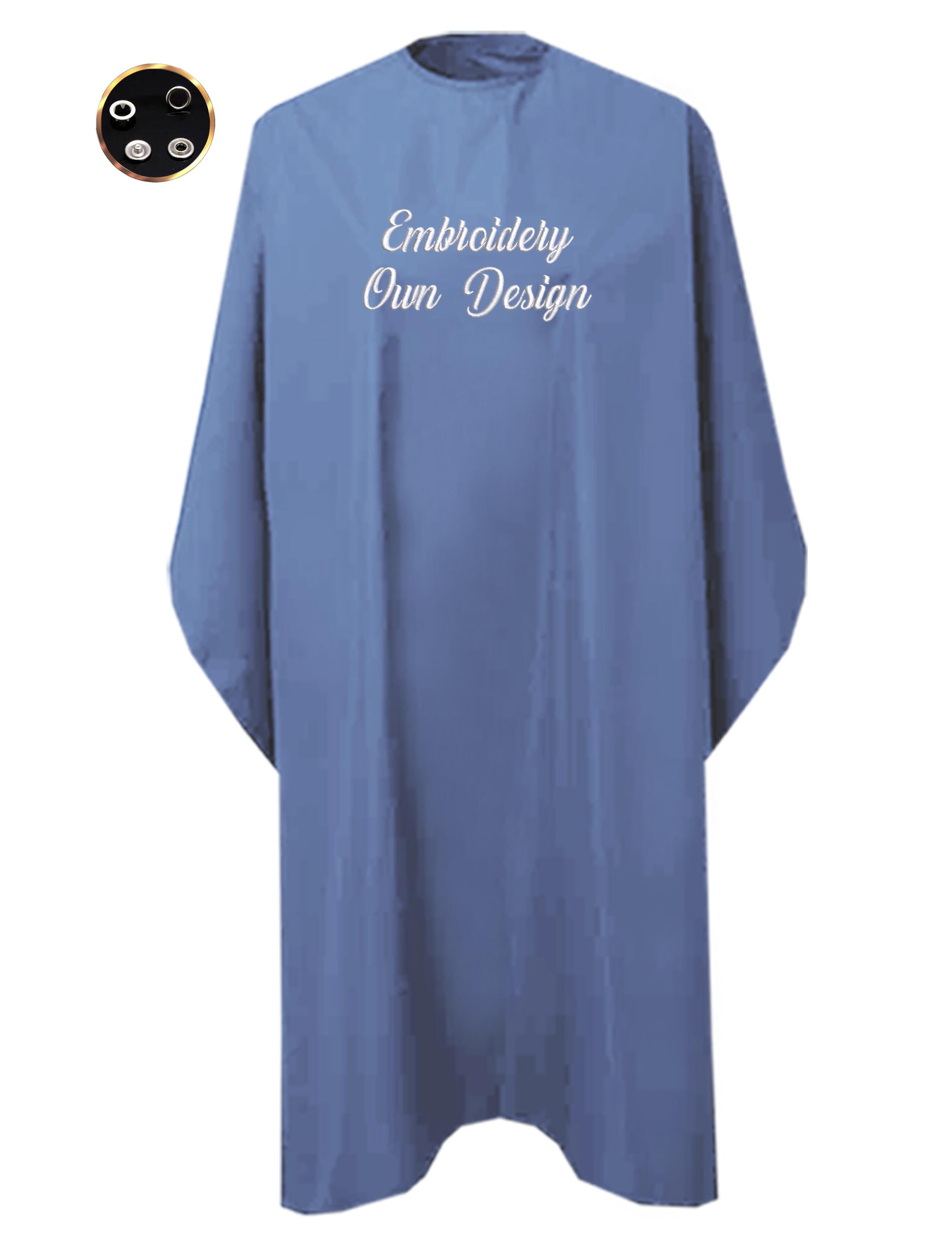 Personalised Hairdressing gown Denim Blue with poppers & embroidery