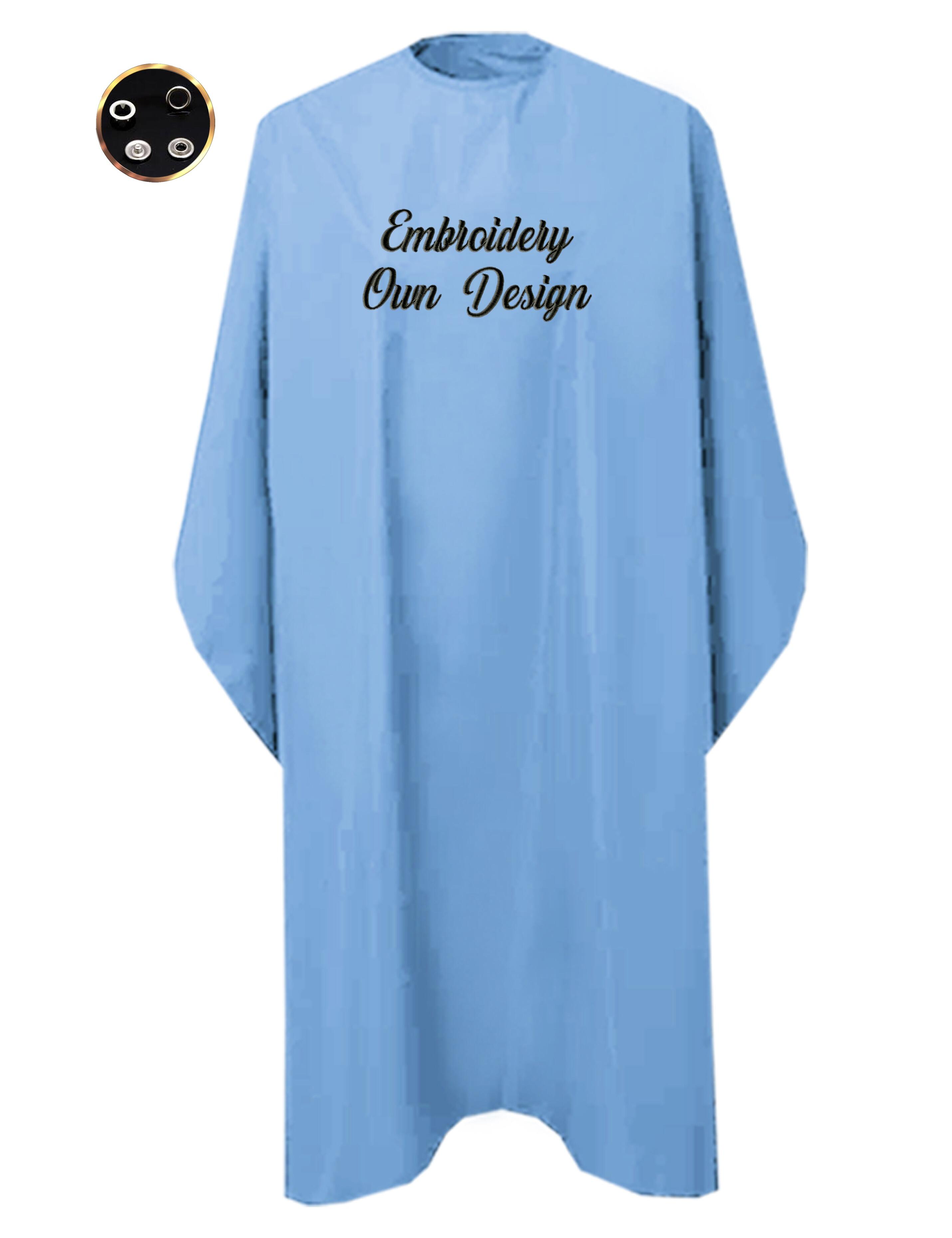 Personalised hairdressing gown light blue with poppers embroidered
