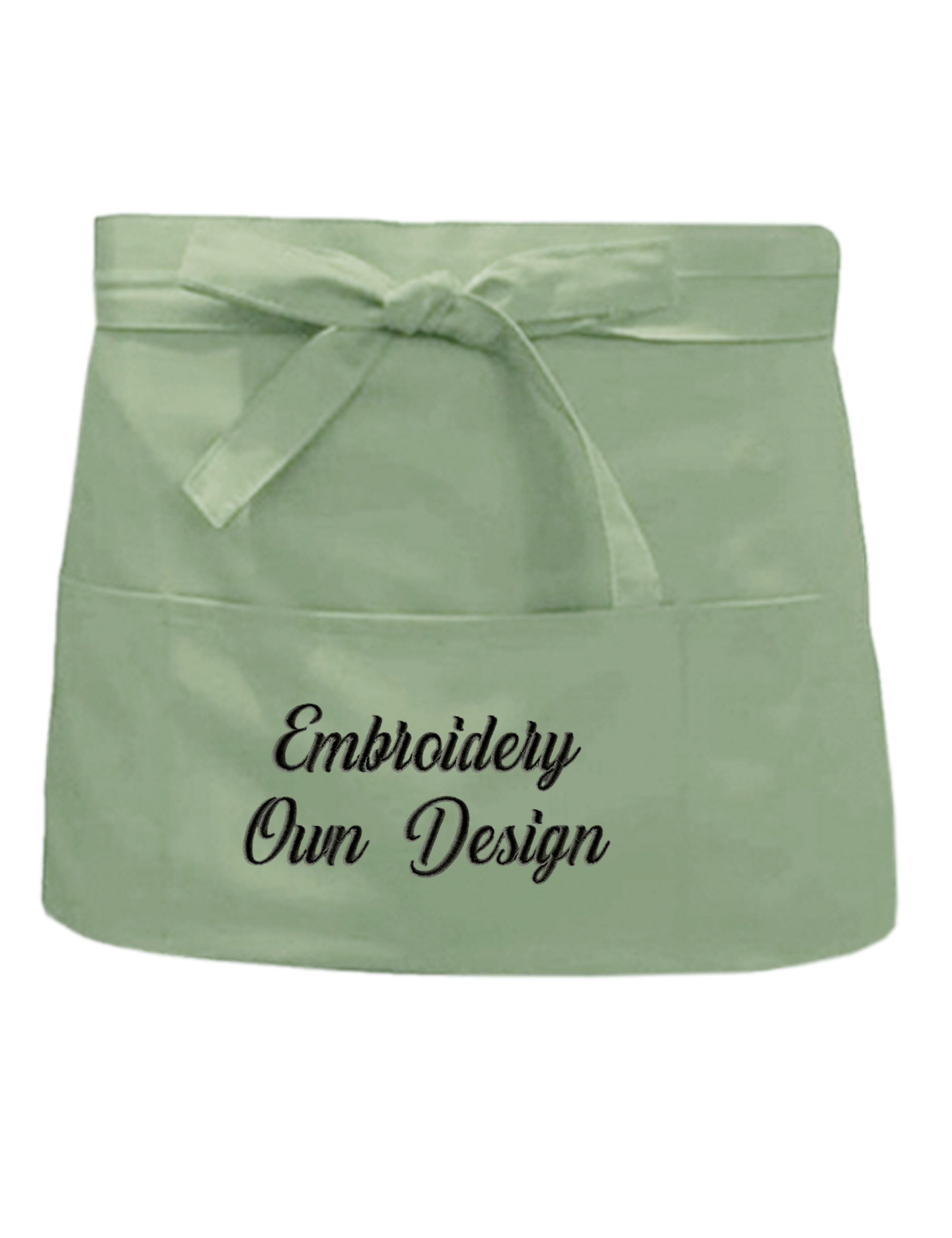 Personalised Short Waist Apron with Pockets pistachio with embroidery