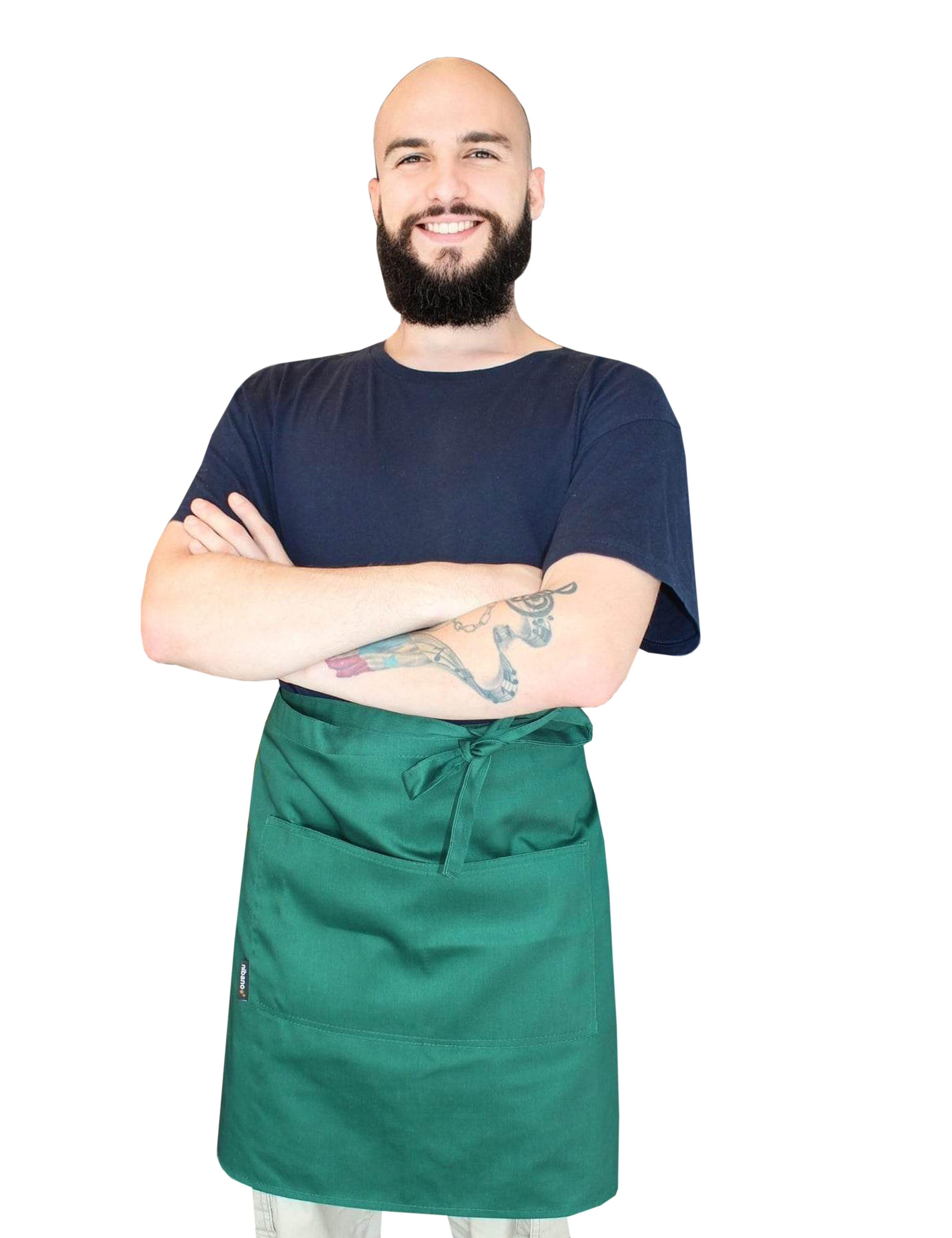 Custom mid length waist apron with pockets kelly green printed